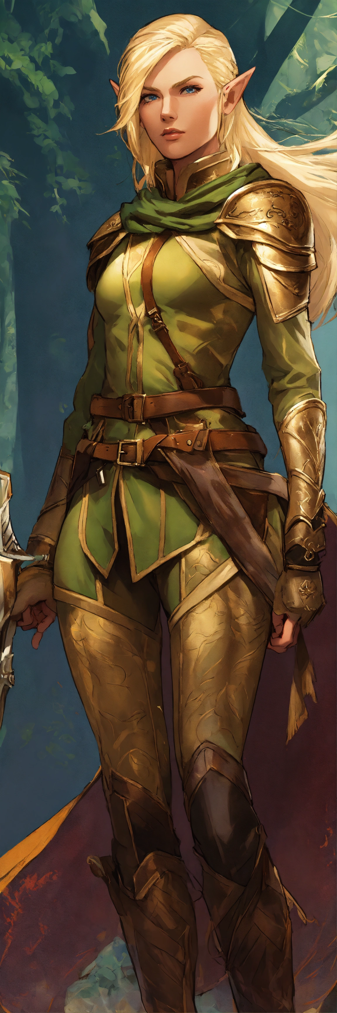 Lexica - Full body image, Elf Ranger, blonde hair, commanding presence ...