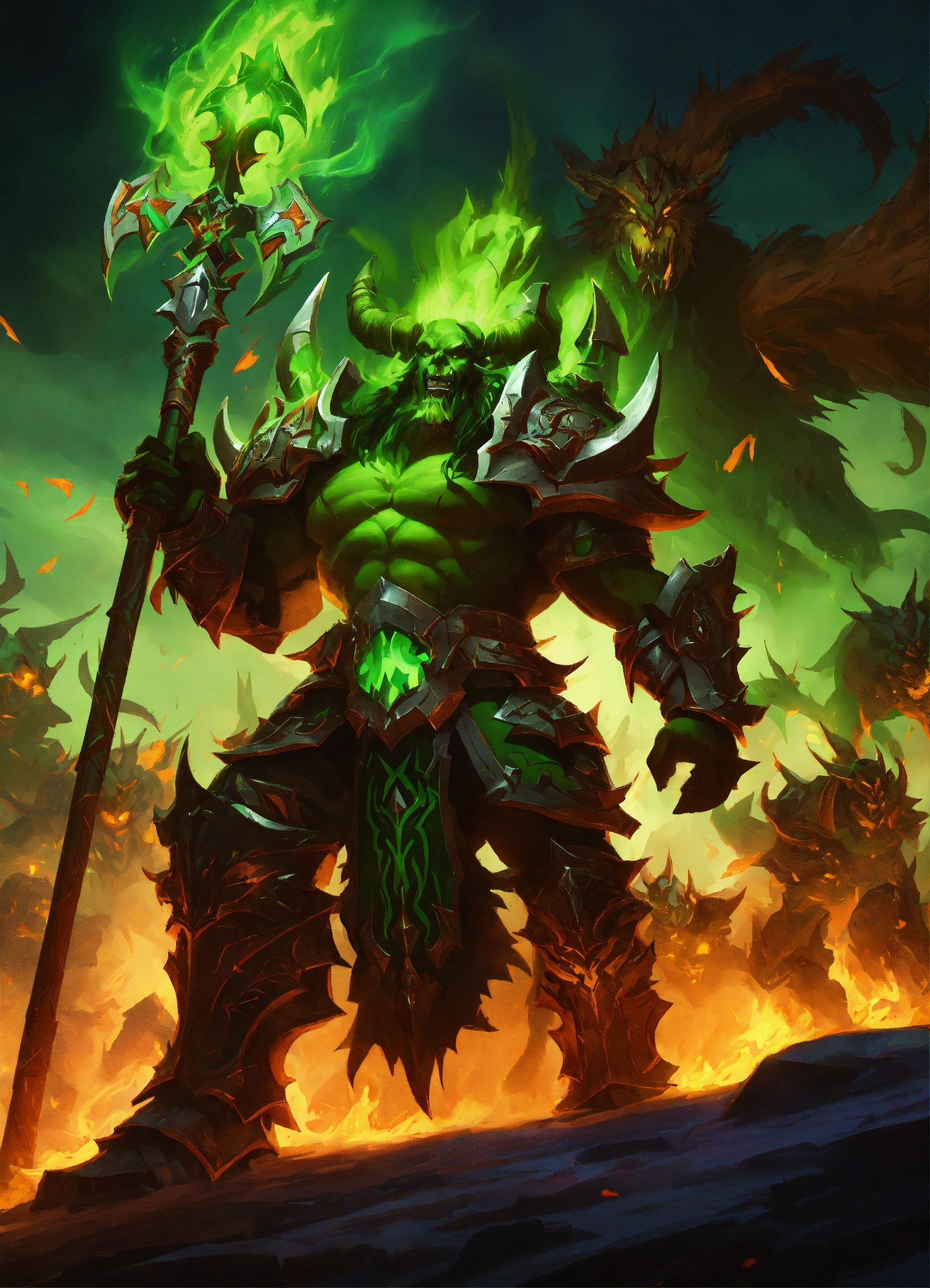 Lexica - An army of the demonic Burning Legion invading Azeroth, World of  Warcraft burning legion art, green fel magic embers, eredar warriors in  dar...