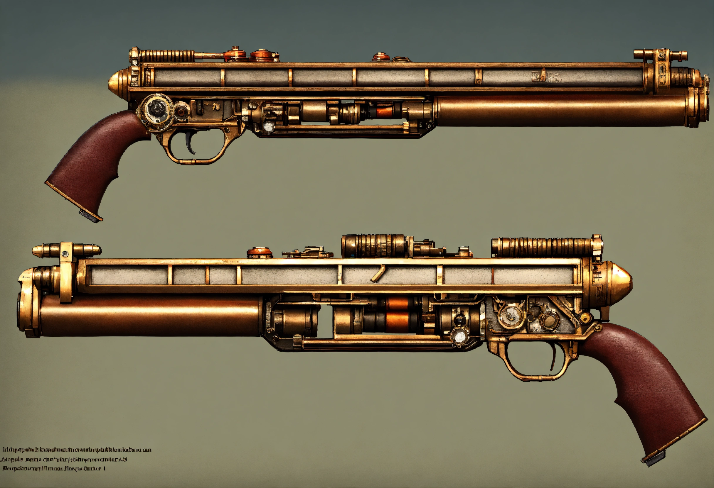 Lexica - Side view of the full image of a steampunk energy rifle