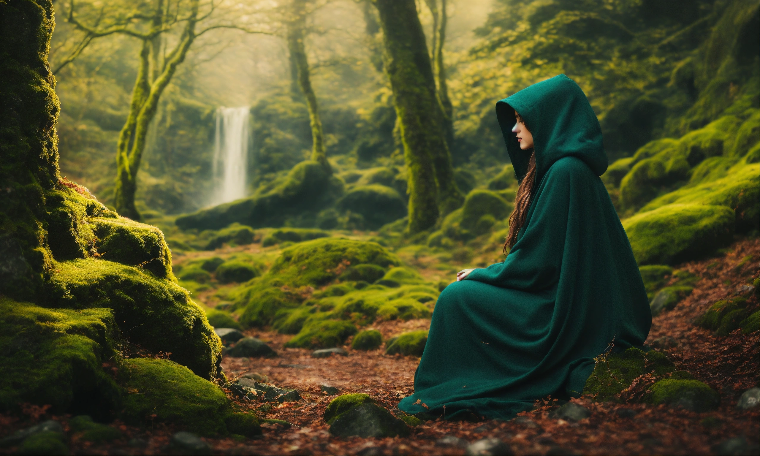 Lexica - Epic shot of a forest in Ireland with a ultra detailed woman ...