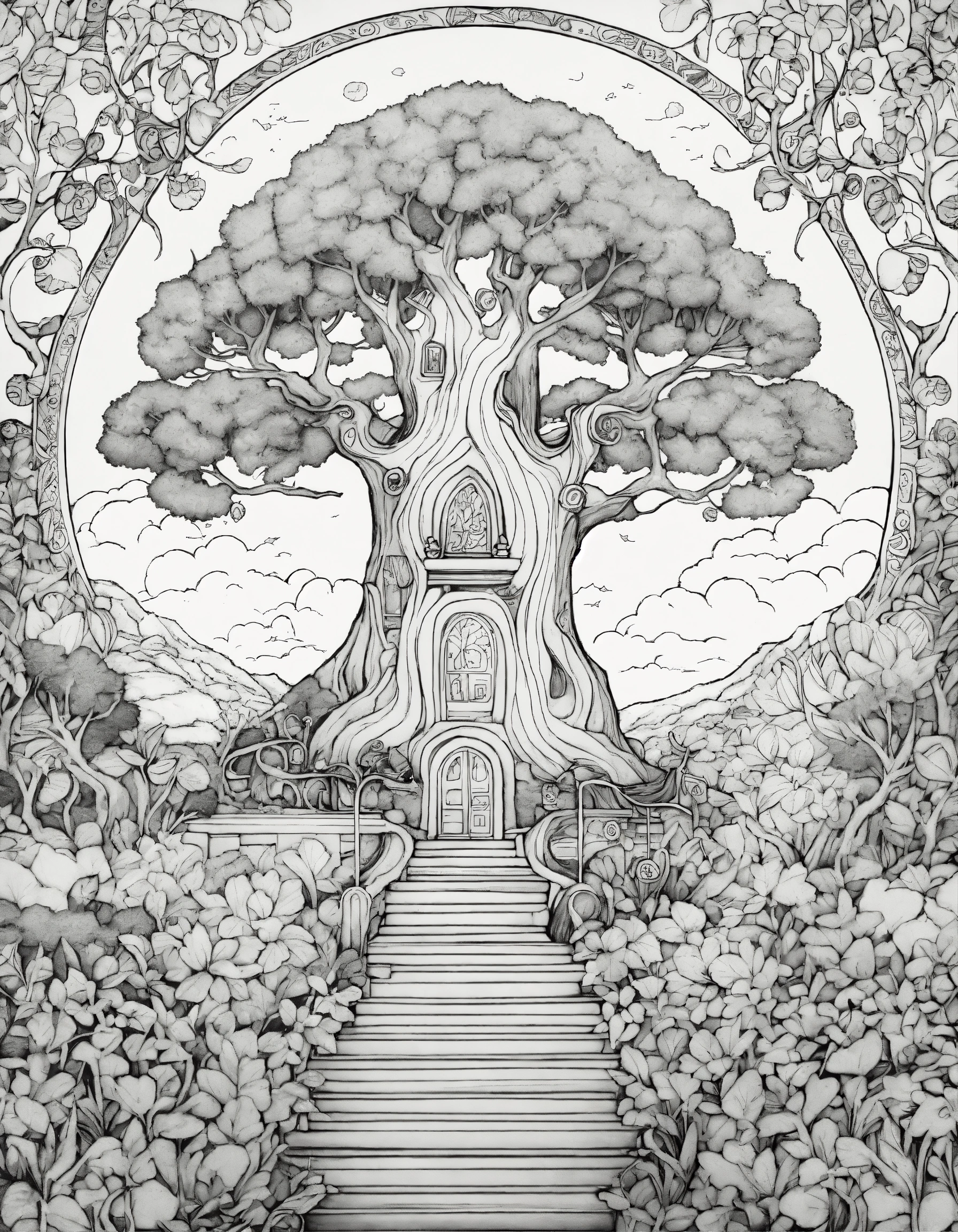 Lexica - Coloring page of enchanted tree