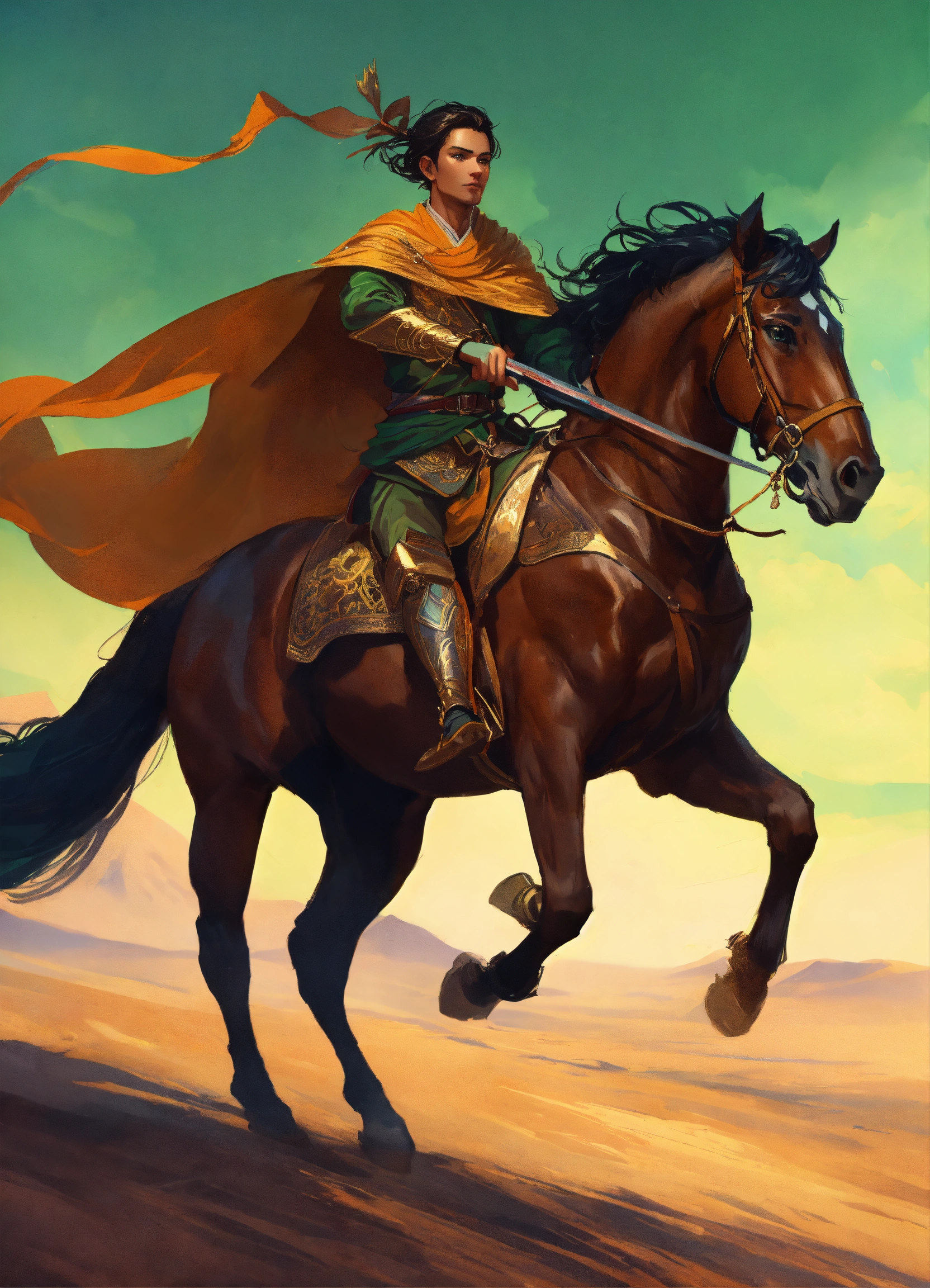 Lexica - A timurid elf male light cavalryman charging with Sabre riding ...