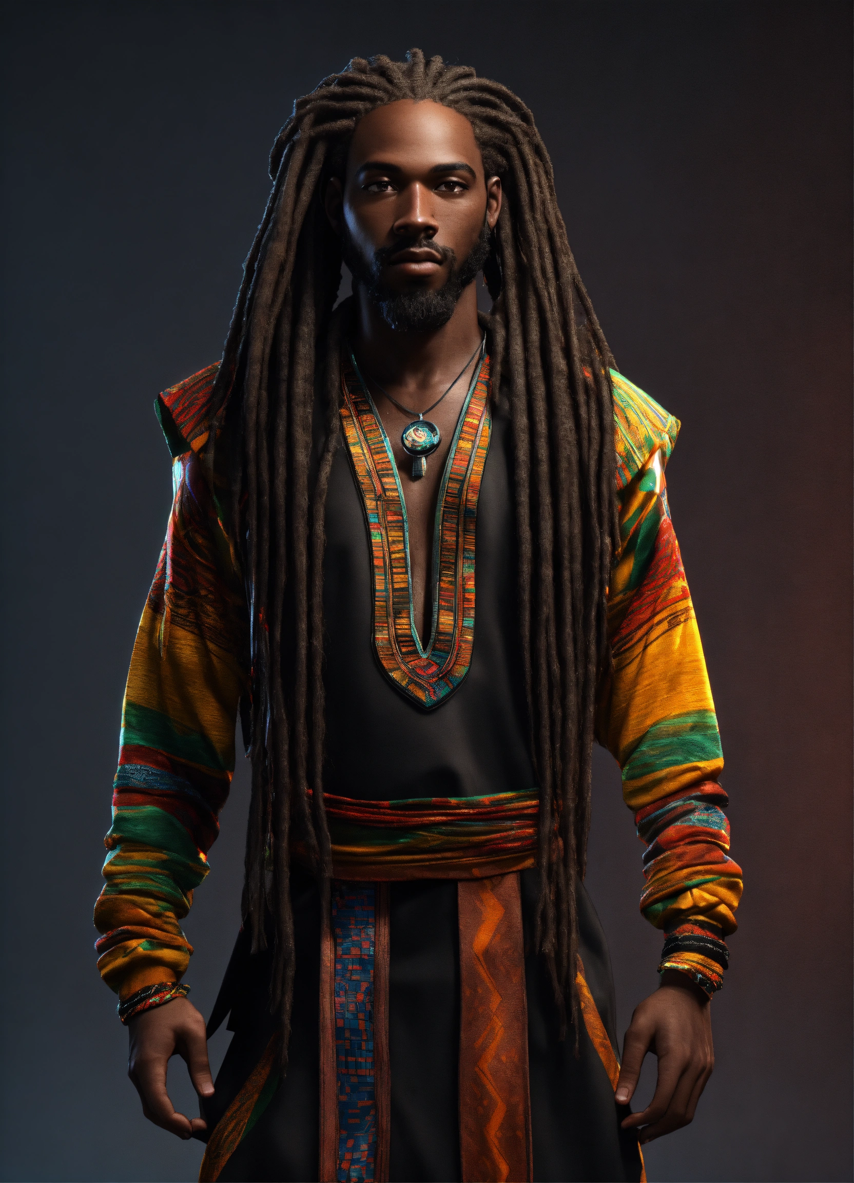 Lexica - 3d render of a Black man with long flowing dreadlocks, 6'5 ...