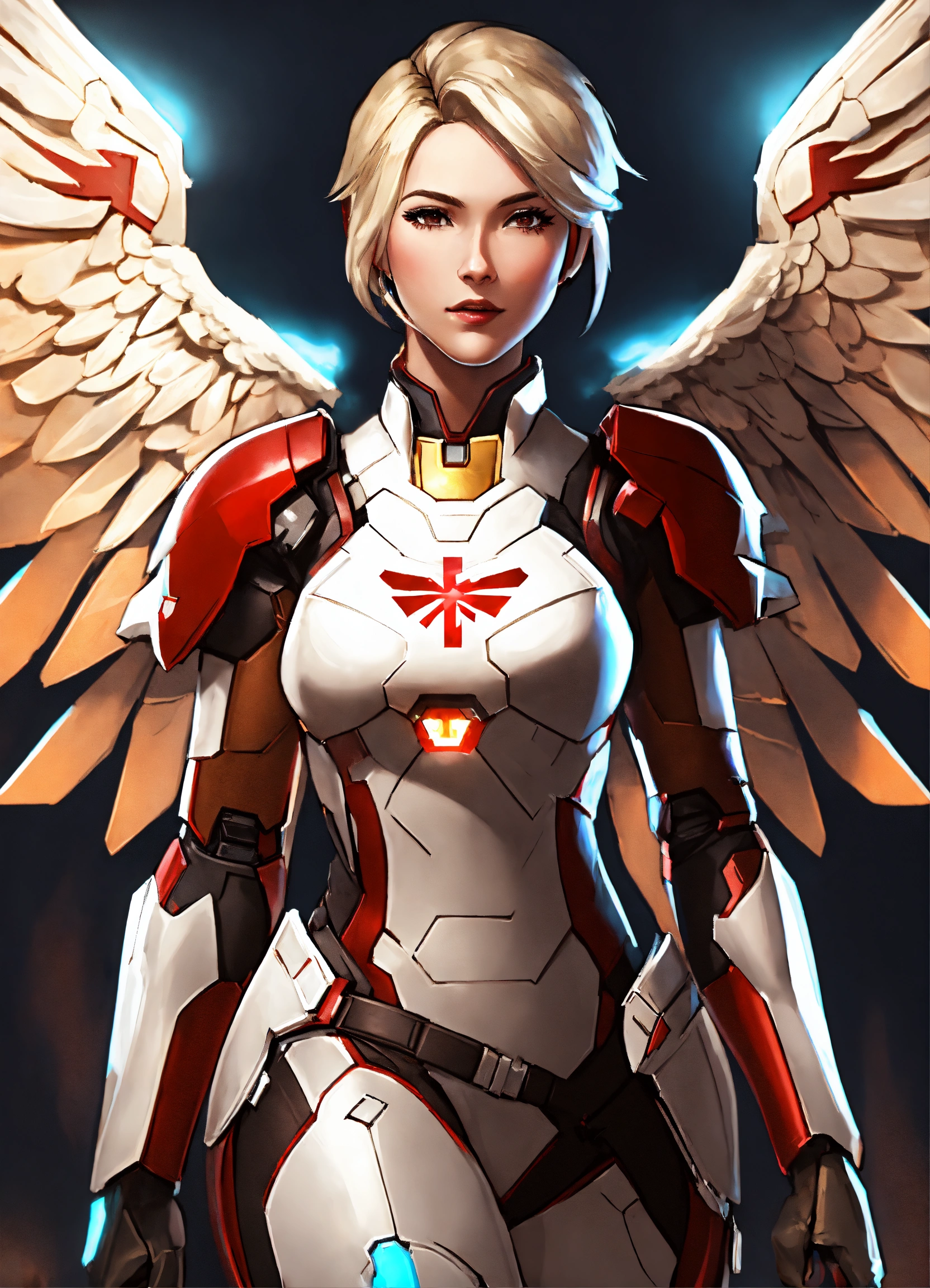 Lexica - Female Mercy Overwatch wearing white Iron Man armor with a red ...