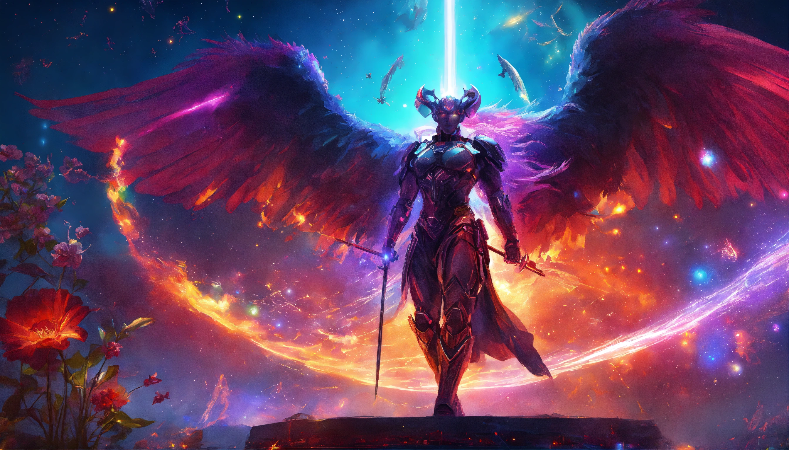 Lexica - Cyberpunk digital painting of a demon and an angel fighting ...