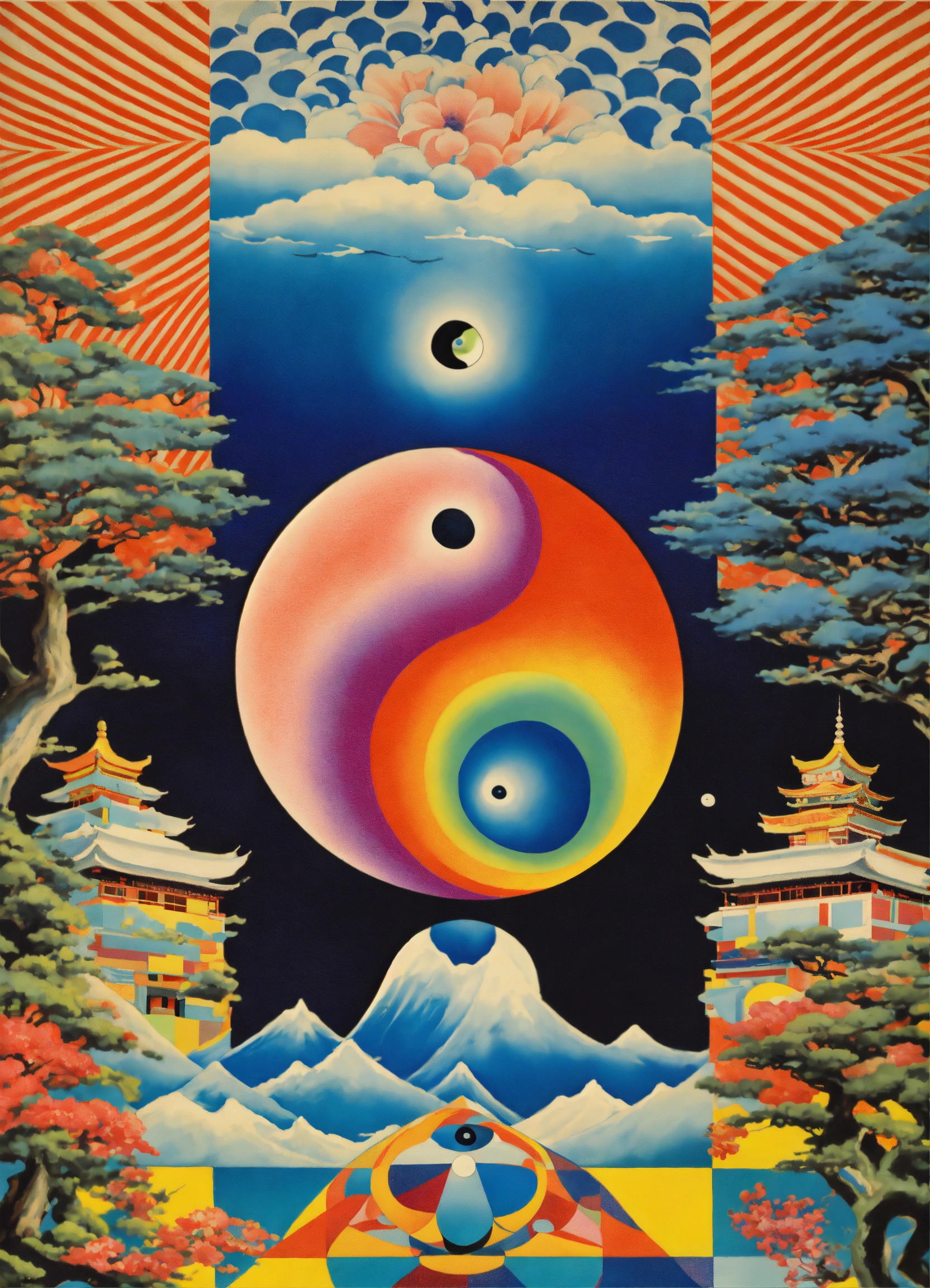 Lexica - Japanese vintage poster, ying yang bring merging into another ...