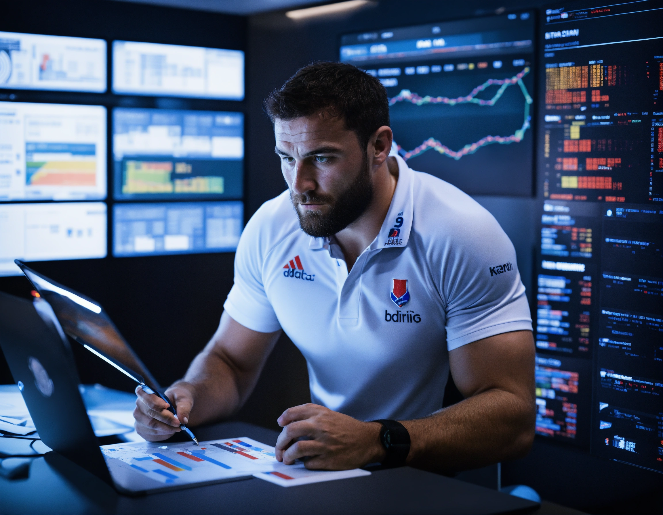 Lexica - Portrait of a french rugby player analyzing statistics from ...