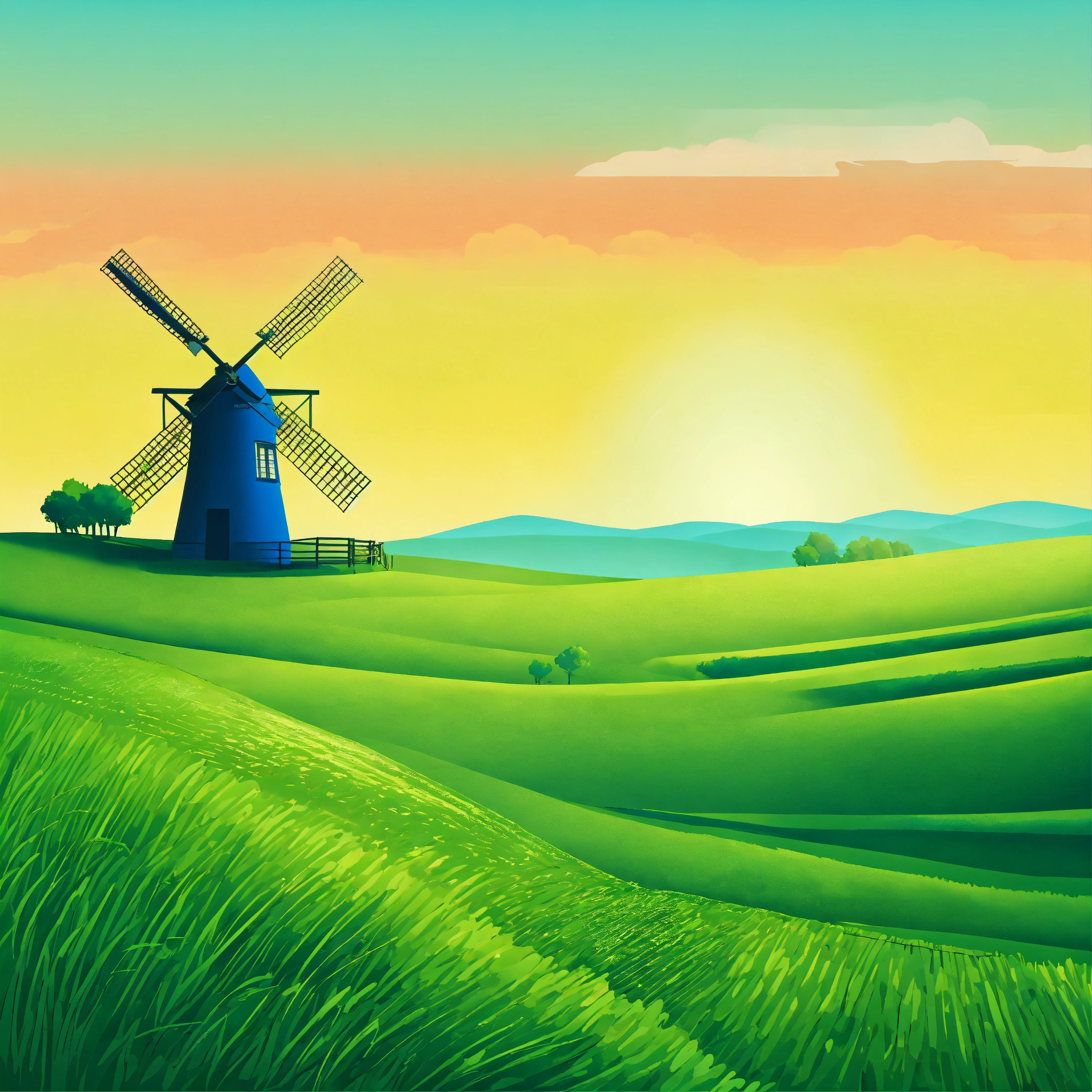 Lexica - Vector gradient background of a green field with a windmill in ...