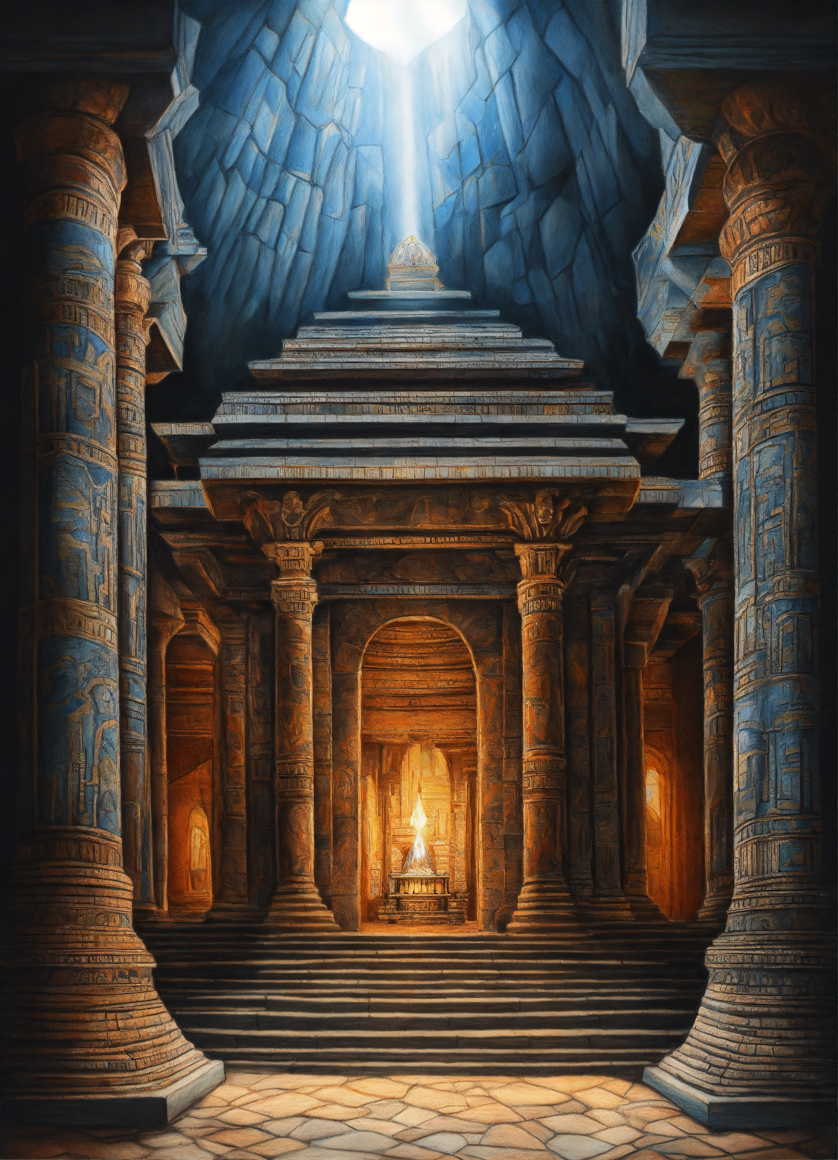 Lexica - Realistic colored pencil drawing of the interior of a temple ...