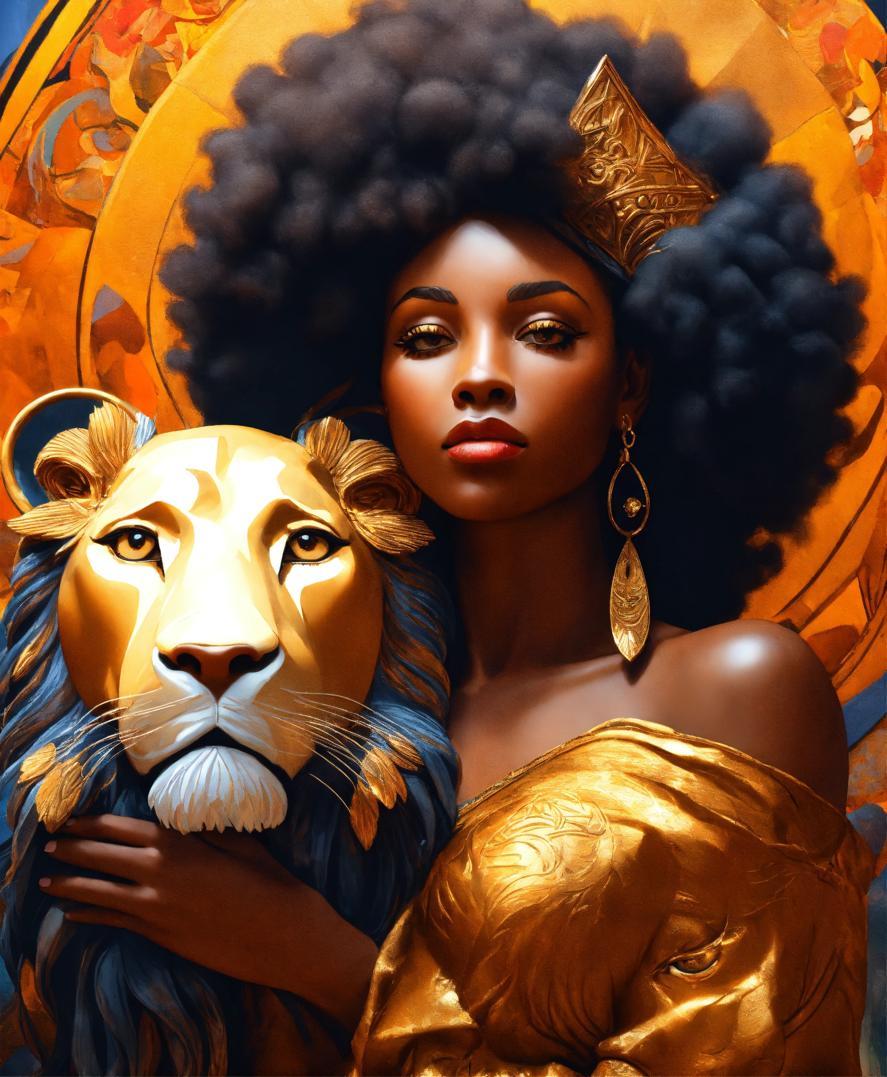 Lexica - A beautiful black woman holding a lion in her arms, fantasy ...