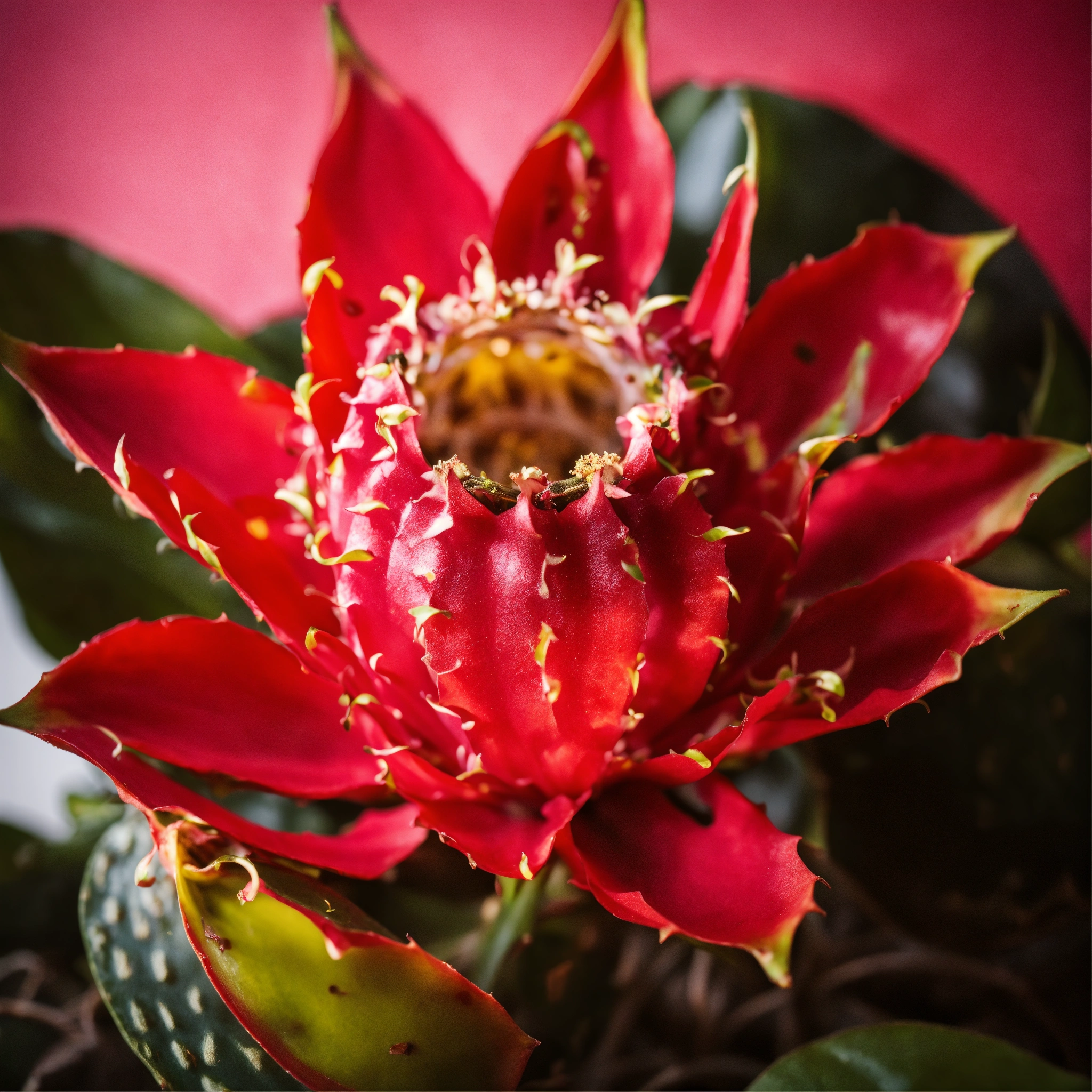 Lexica - Studio picture red pitahaya with blurry background.