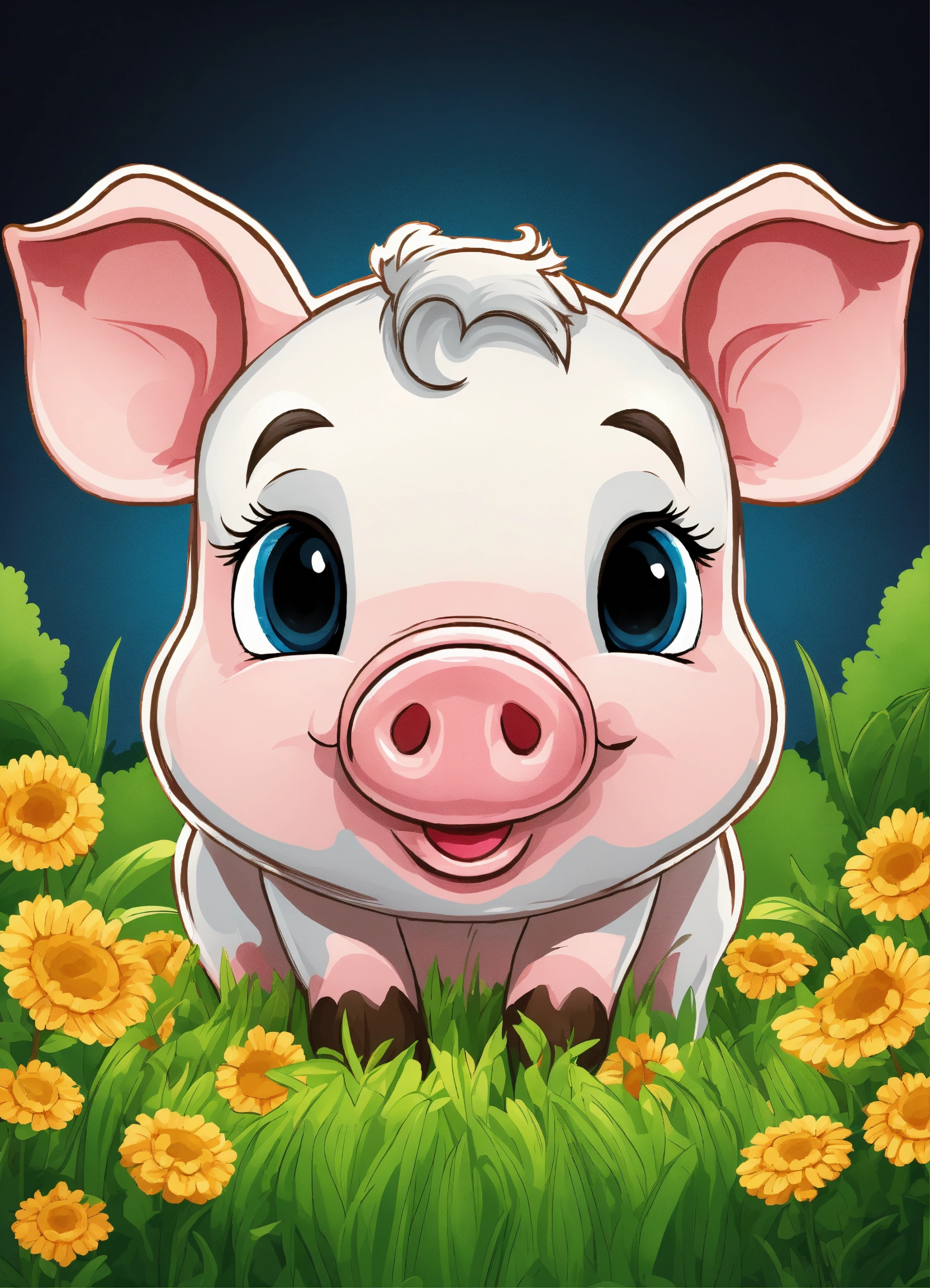 Lexica - Generate a cute FARM PIG, super eye-catching illustration ...