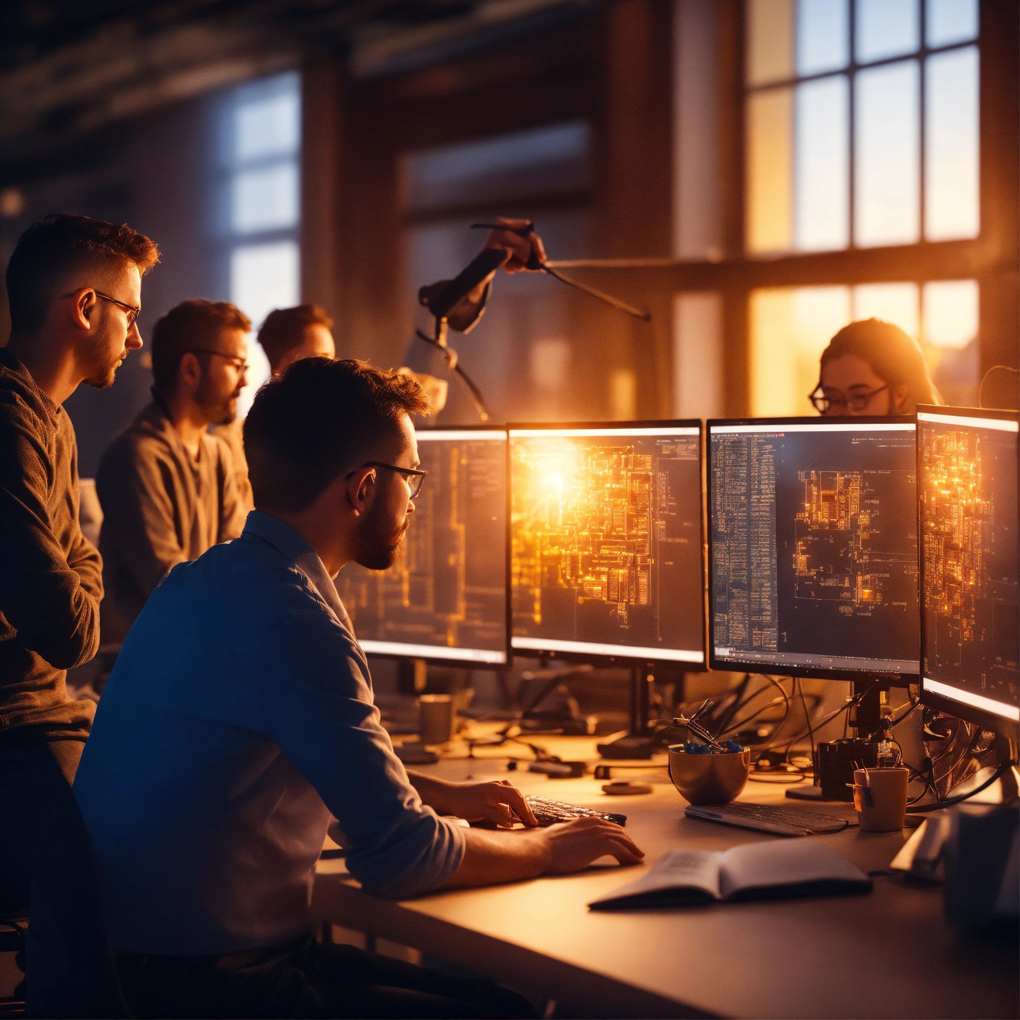 Lexica - Ultra realistic bright photo of developers working on a a very ...