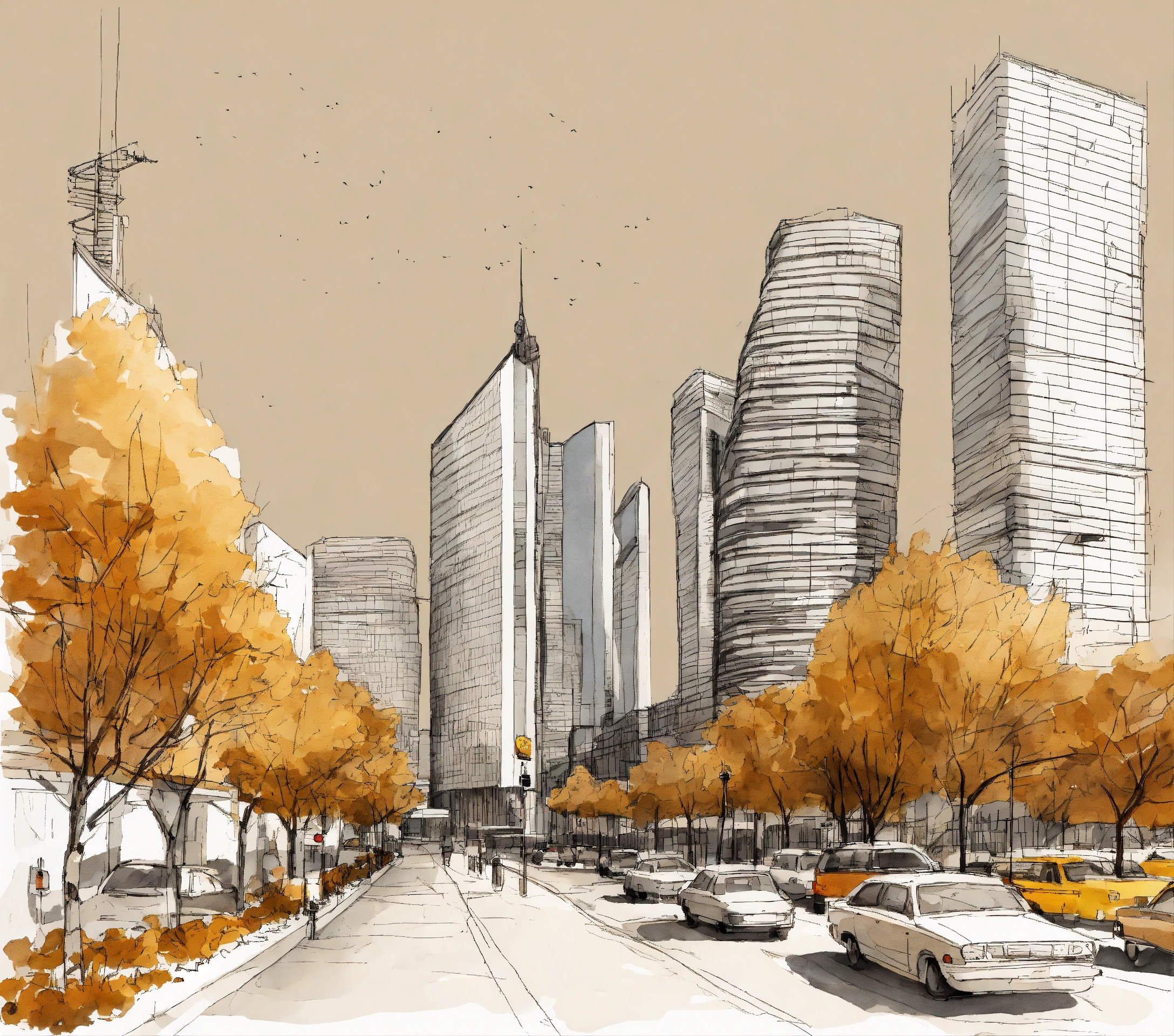 Lexica - Beautiful pen and ink sketch of madrid citys Las cuatro torres ...