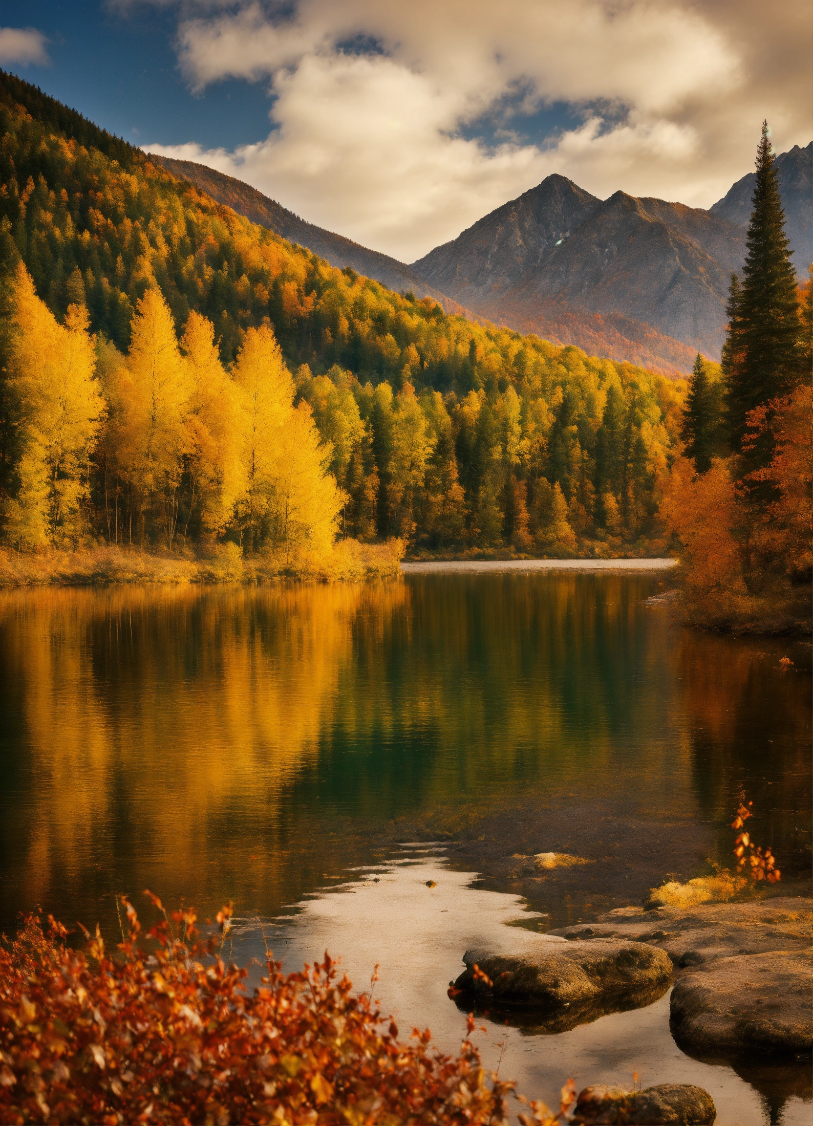 Lexica - A beautiful forest lake, beautiful mountains in the background ...
