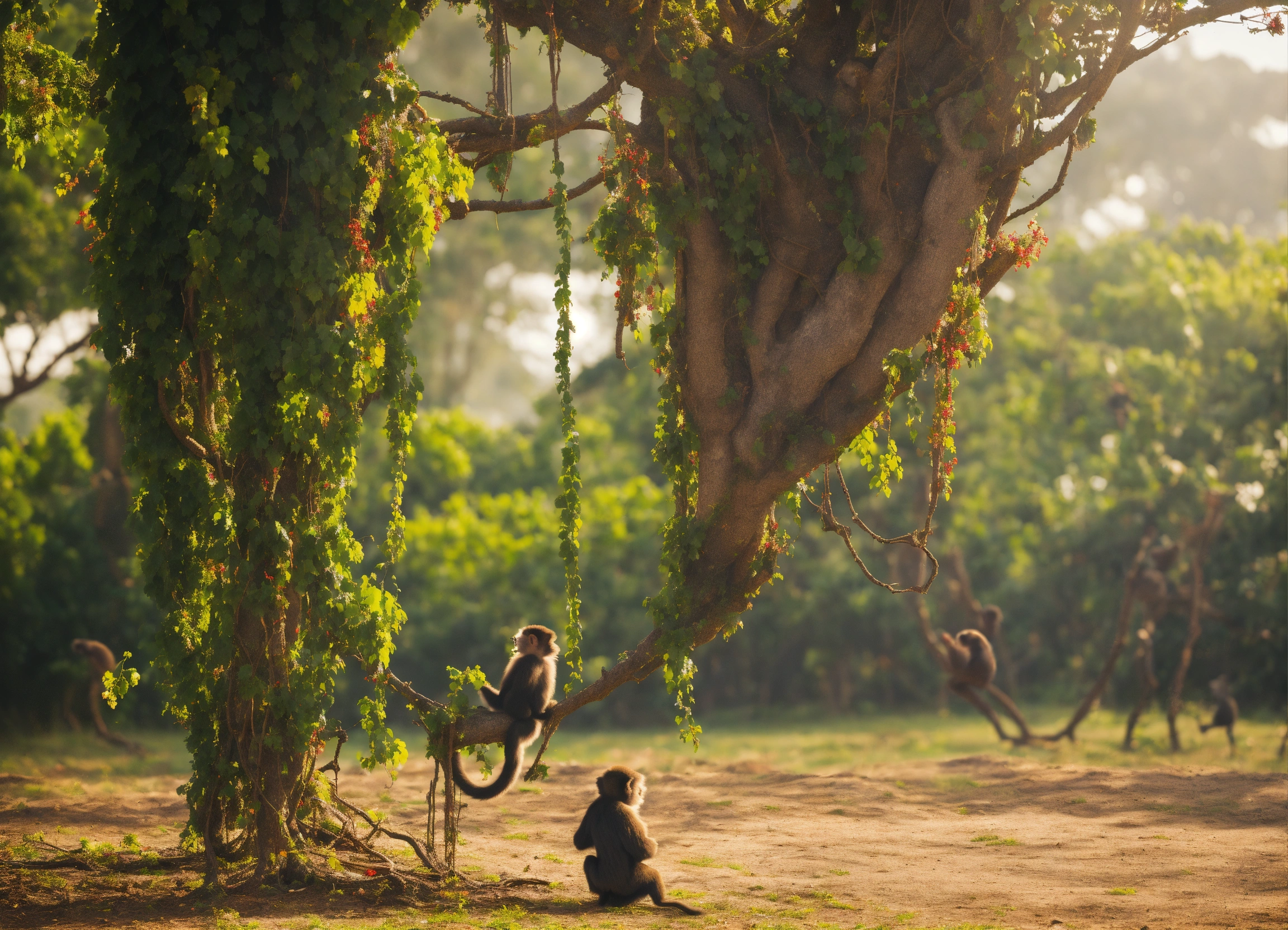 Lexica - A tree, falling vines, monkeys clinging to the vines