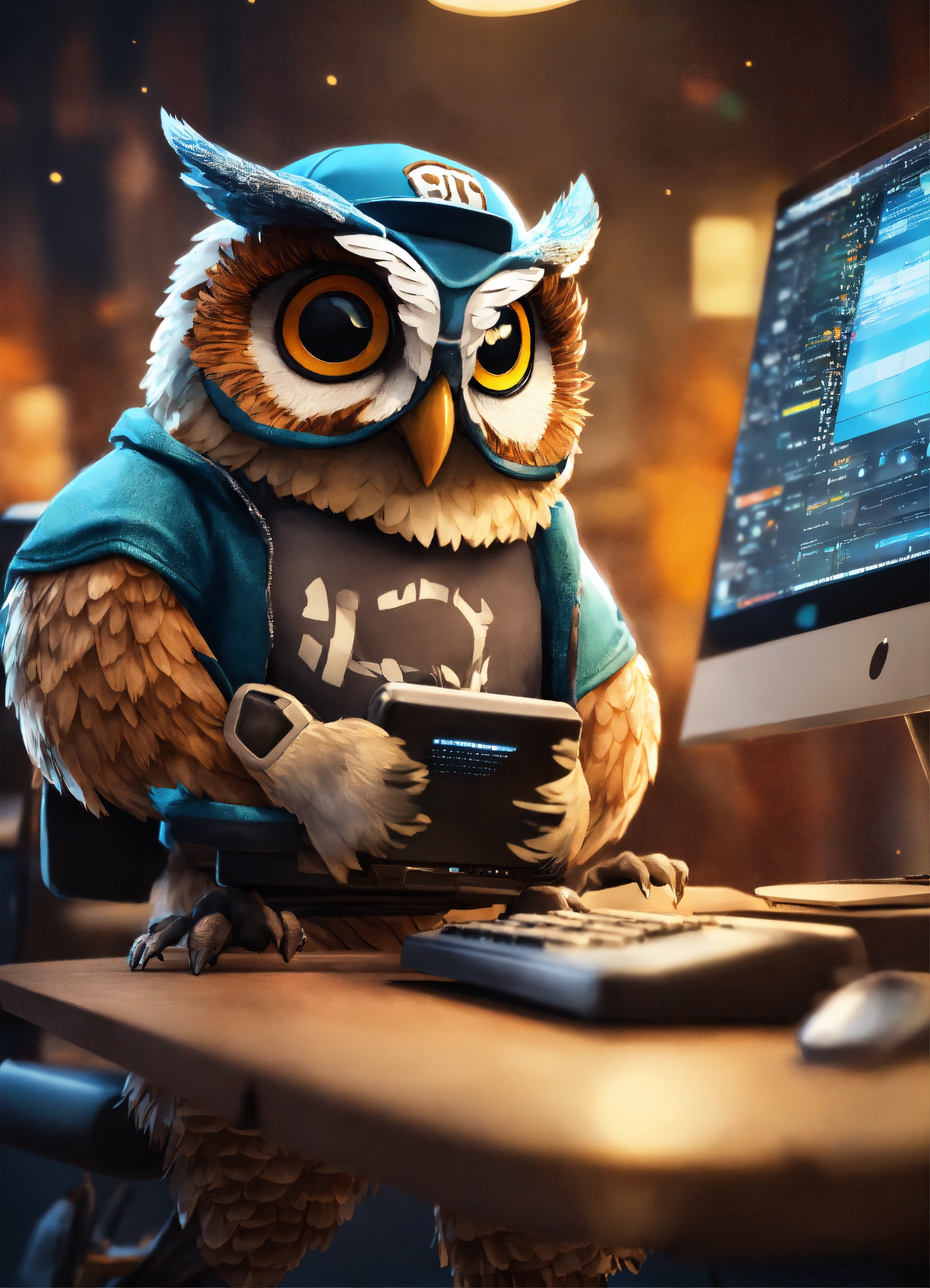 Lexica - An anthropomorphic owl in a dynamic action working on his ...