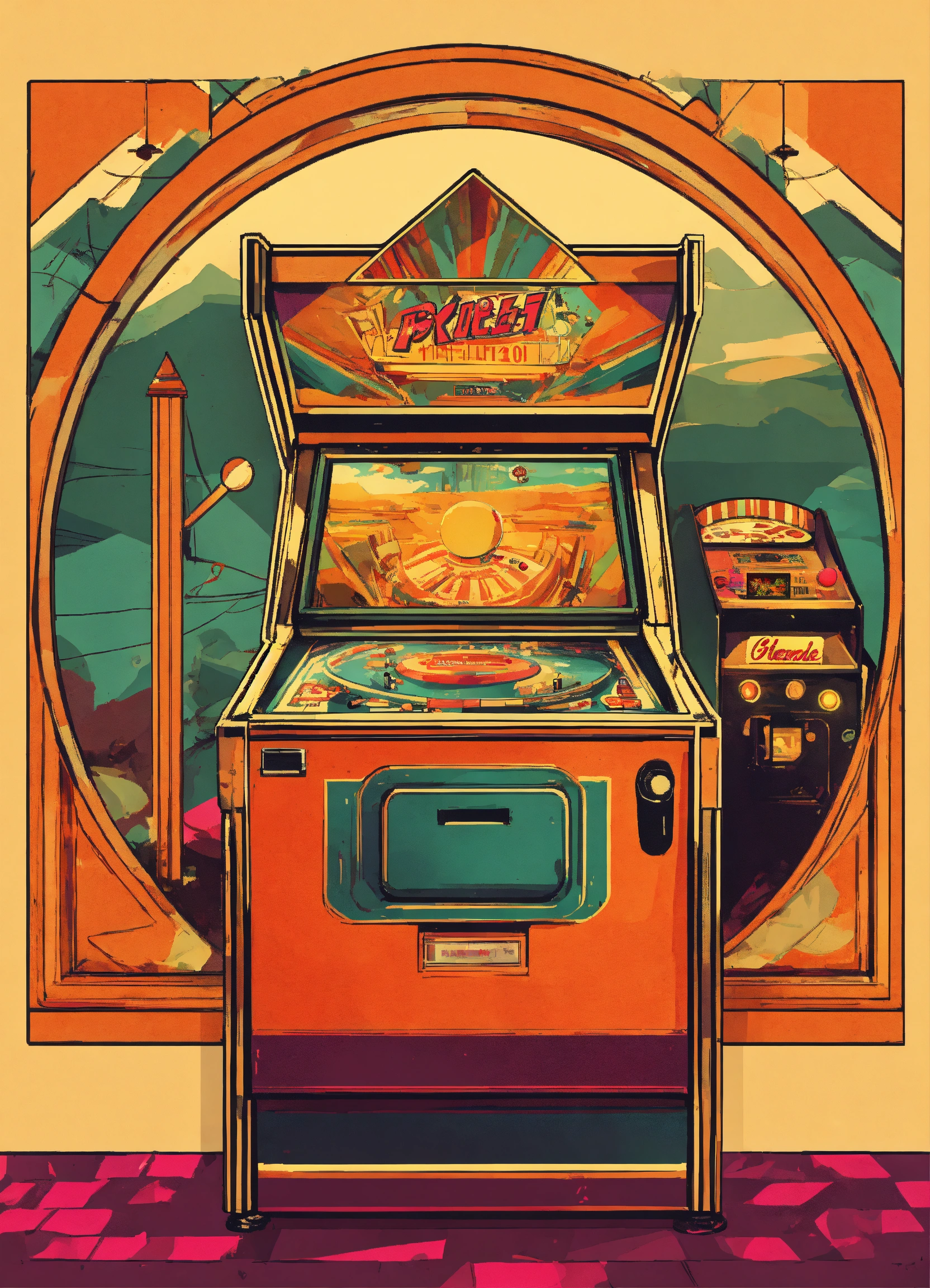 Lexica - A vintage-inspired illustration of a retro pinball machine ...