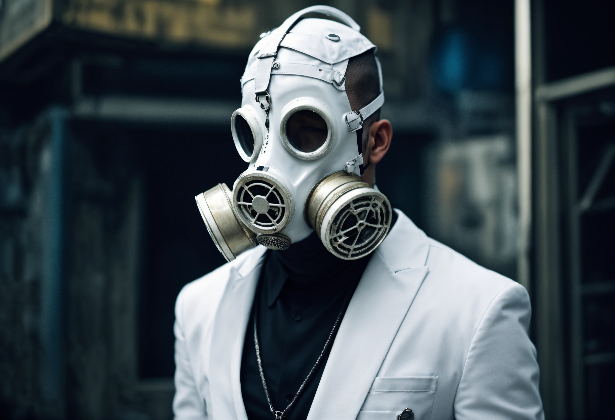 Lexica Cyberpunk Gas Mask White And Black Intricate White Dress Men 6636