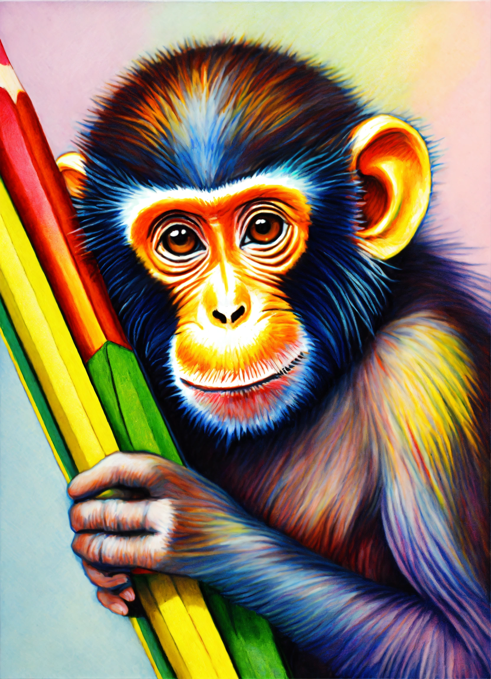 Lexica - Monkey held by rainbow color pencil drawing