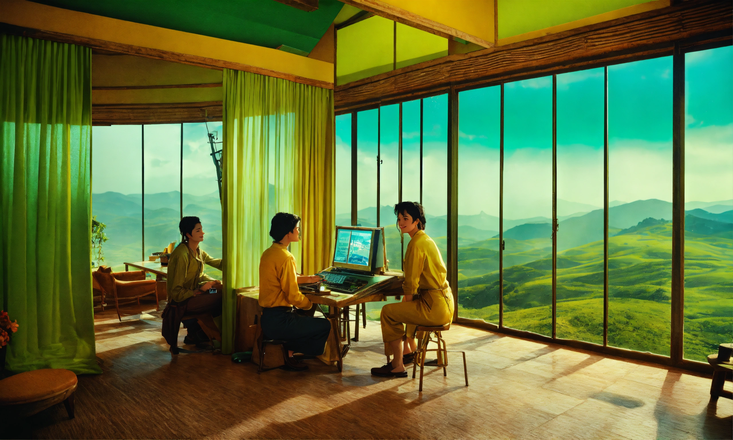 Lexica - Retro data visualization screens on background, 3 humans ...