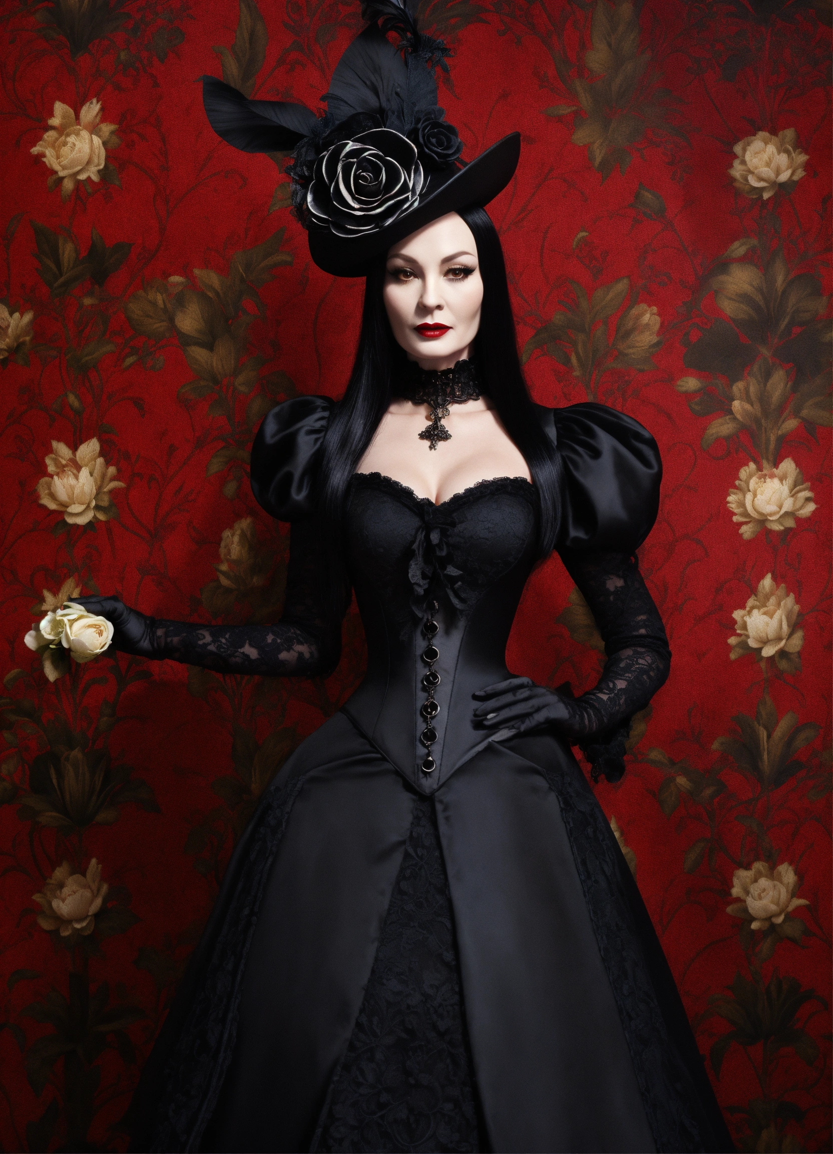 Lexica - Elaborate Gothic Morticia Addams queen of spades, 40 years old ...