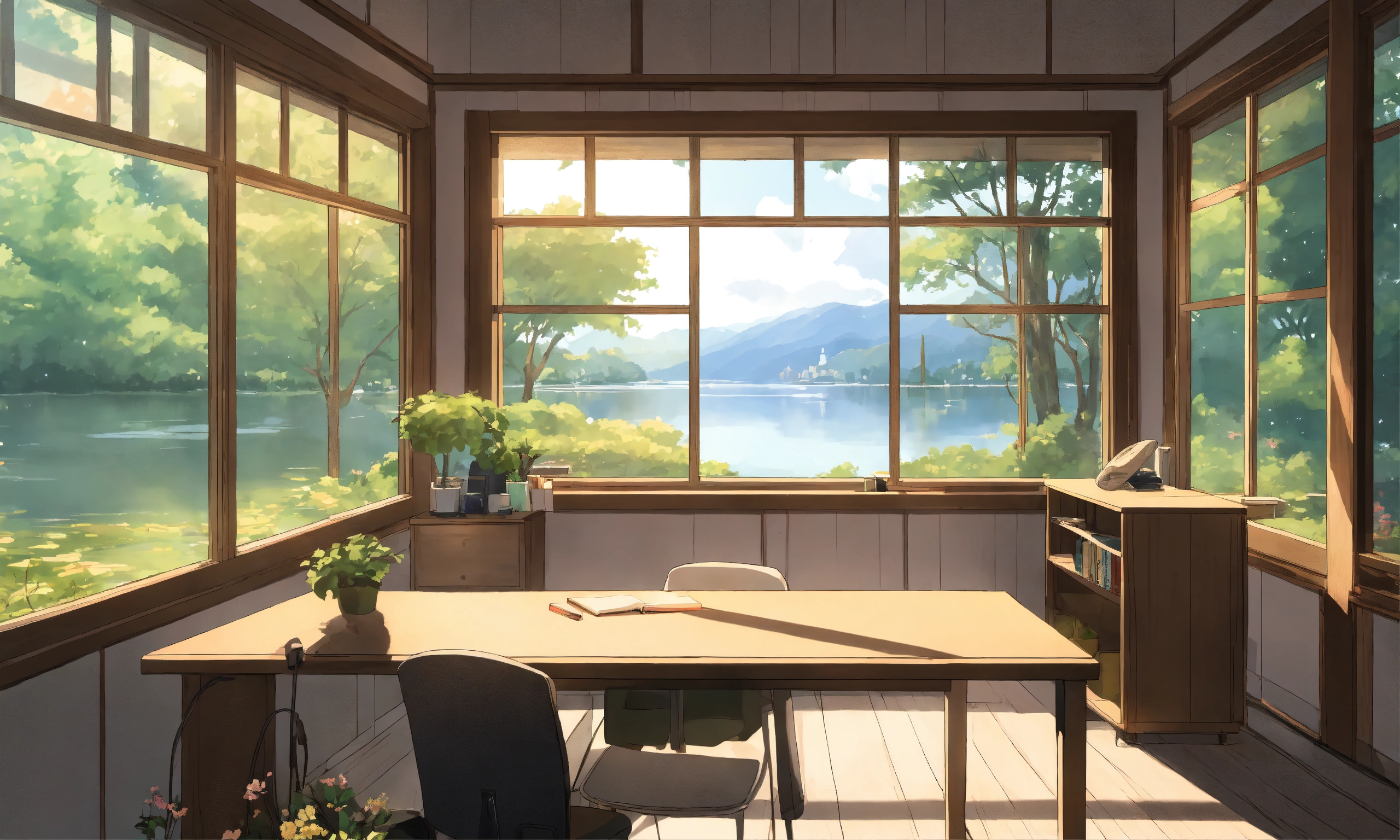 Lexica - Minimal study room in lake side house, light grey wooden ...