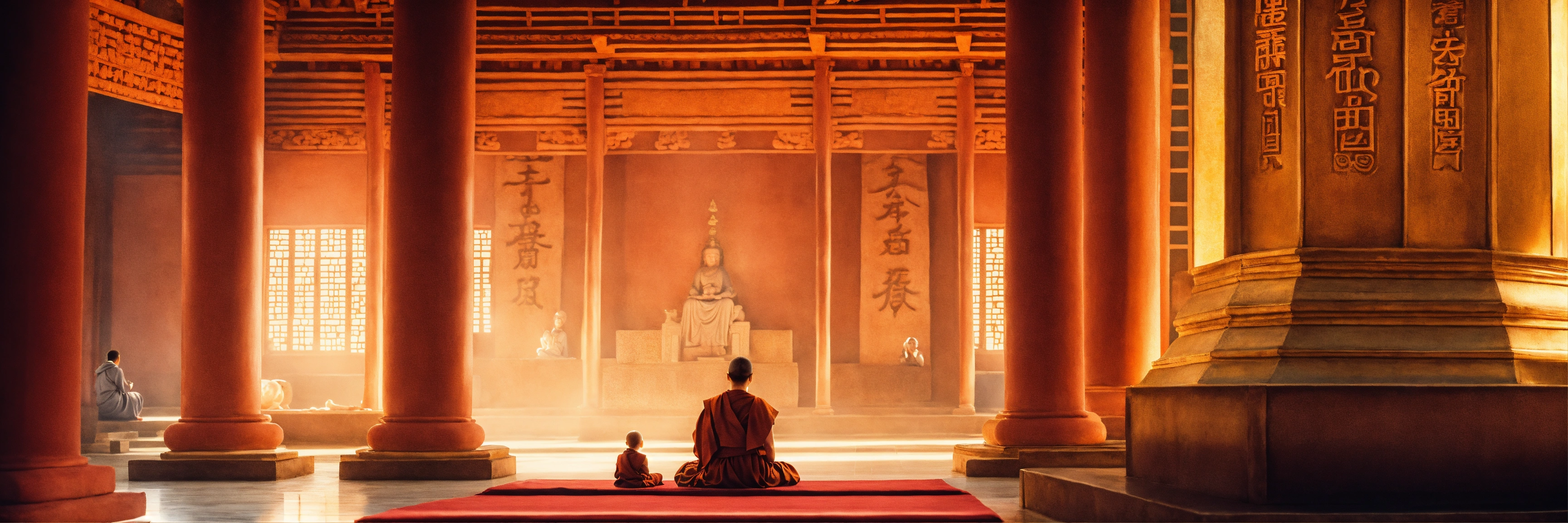 Lexica - A serene woman monk sits in deep meditation, her master monk ...