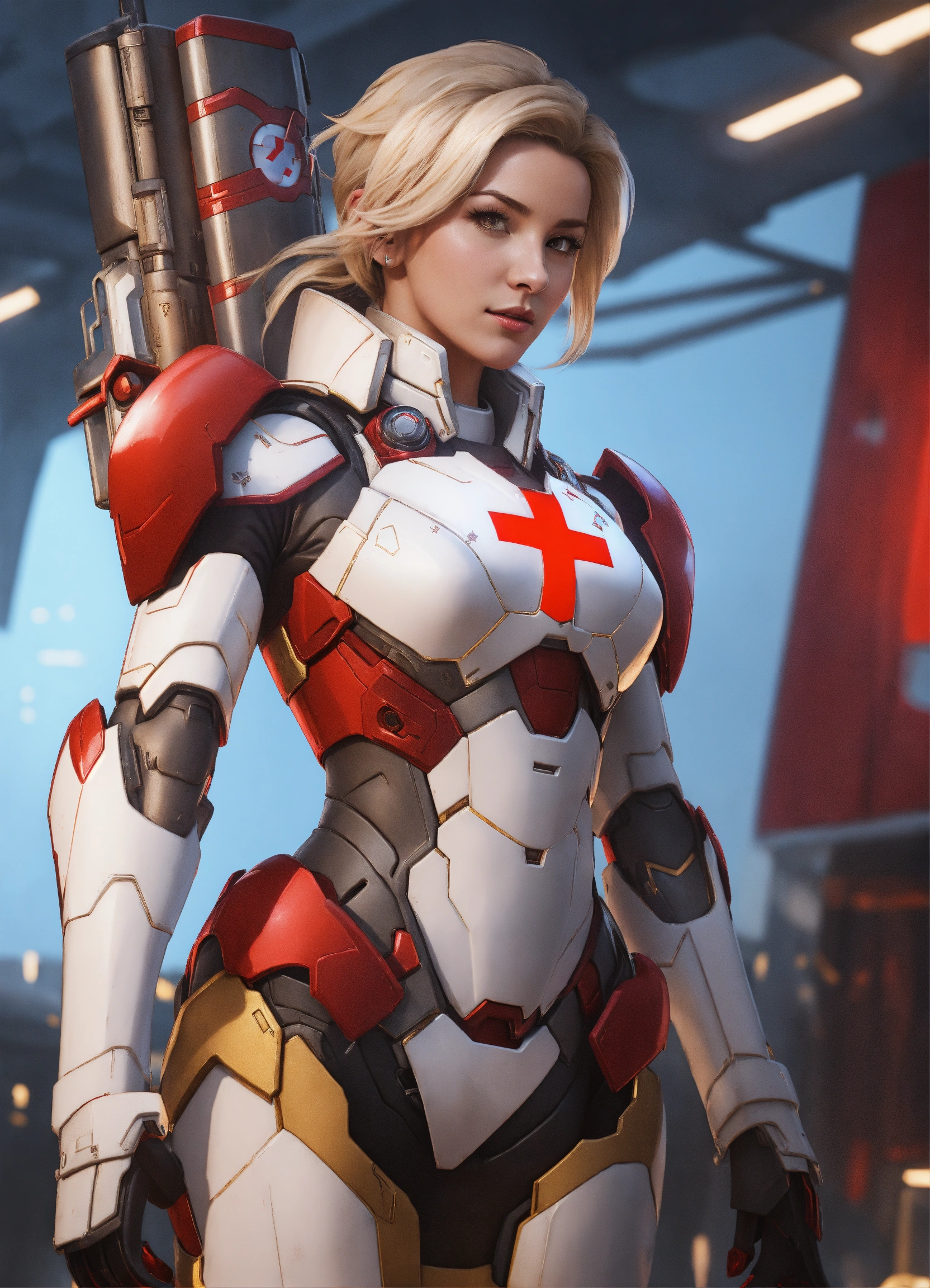Lexica - Female Mercy Overwatch wearing white Iron Man armor with a ...