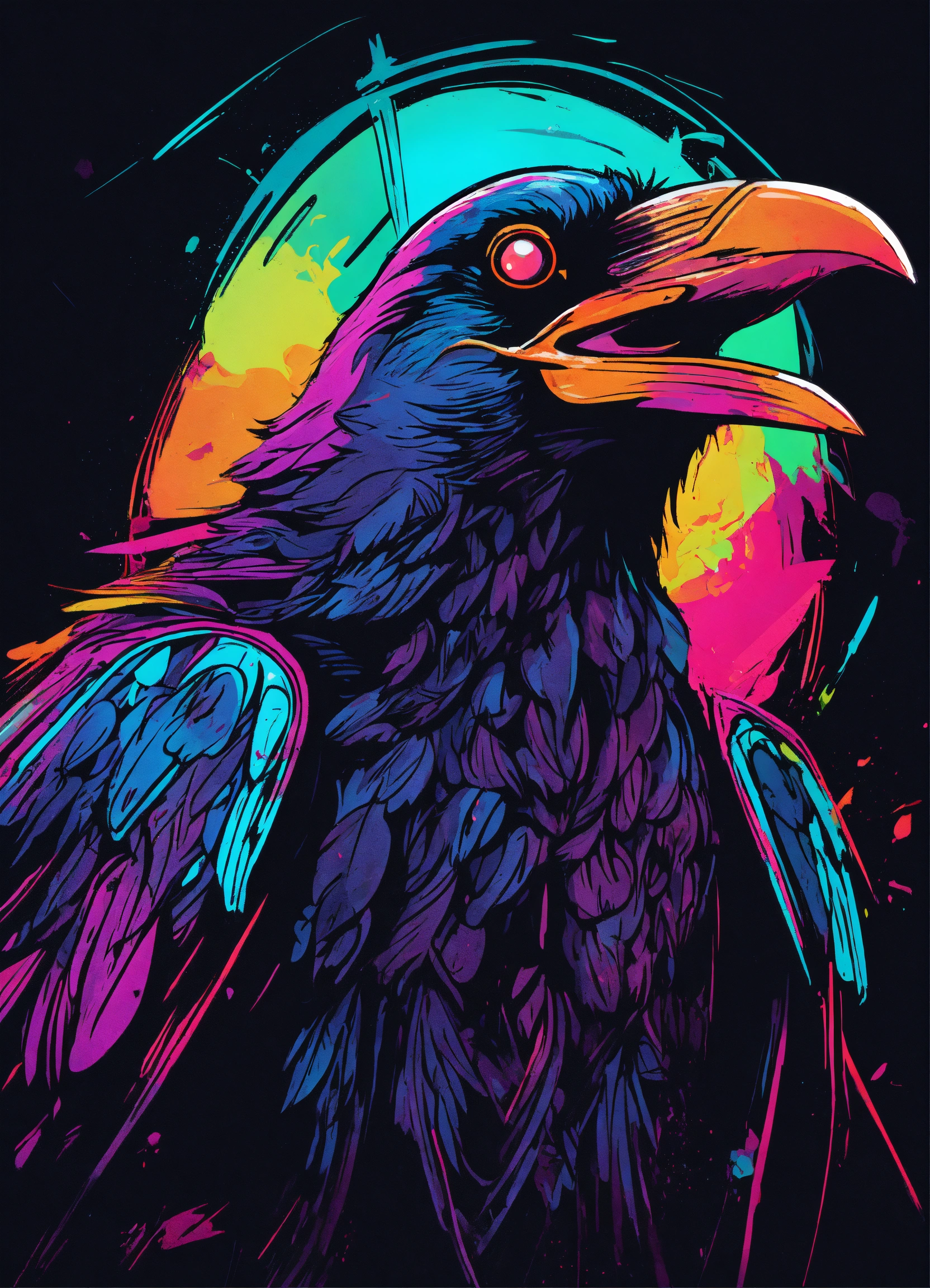 Lexica - Portrait of a Very terrific Angry giant raven, graffiti style ...