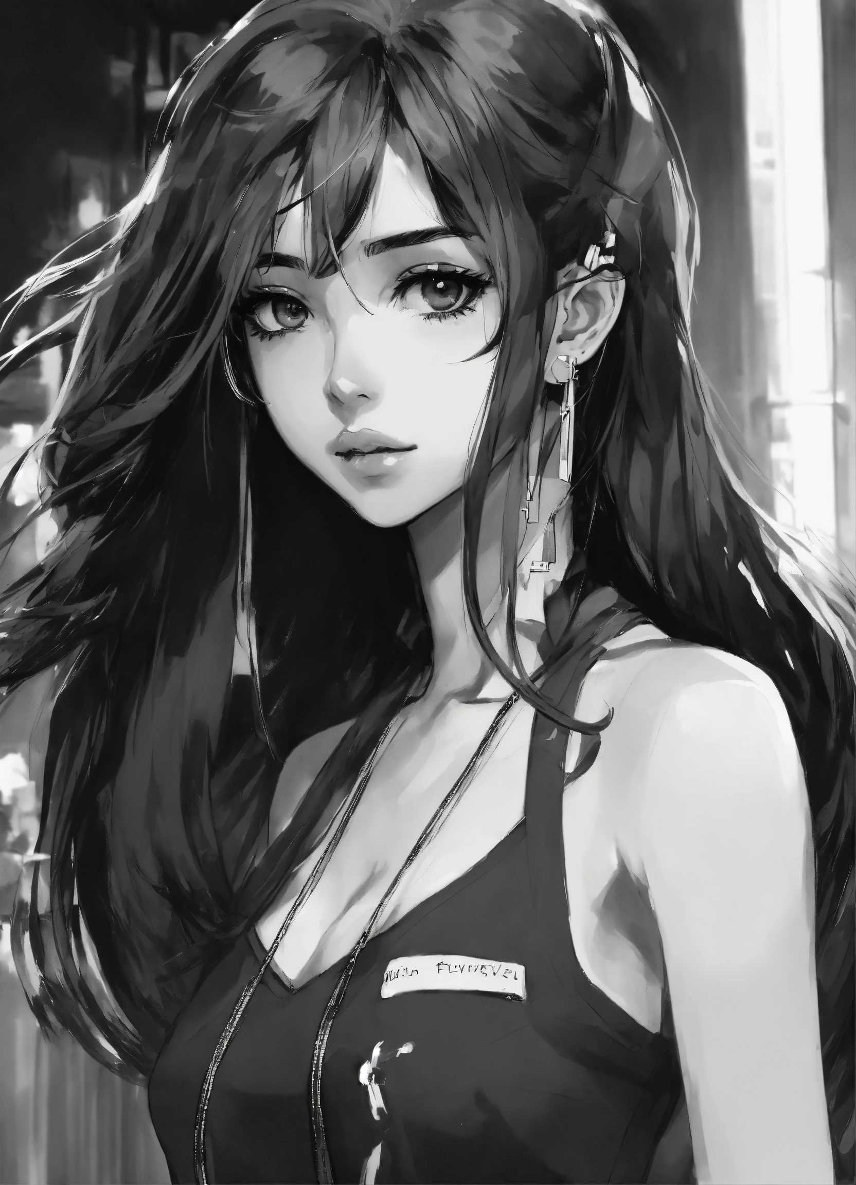 Lexica - A black and white picture of an anime girl in long hair, in ...