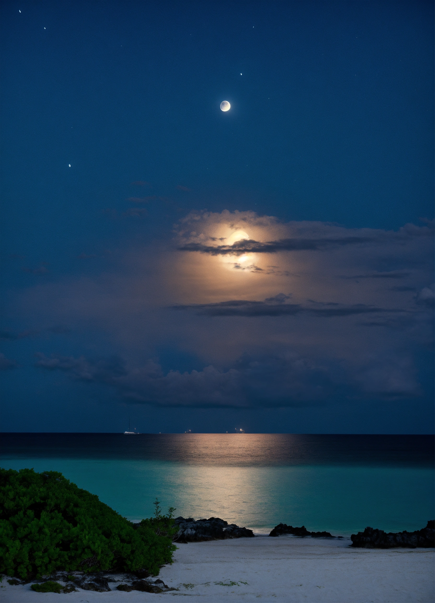 Lexica Bermuda, beach, moon, high resolution