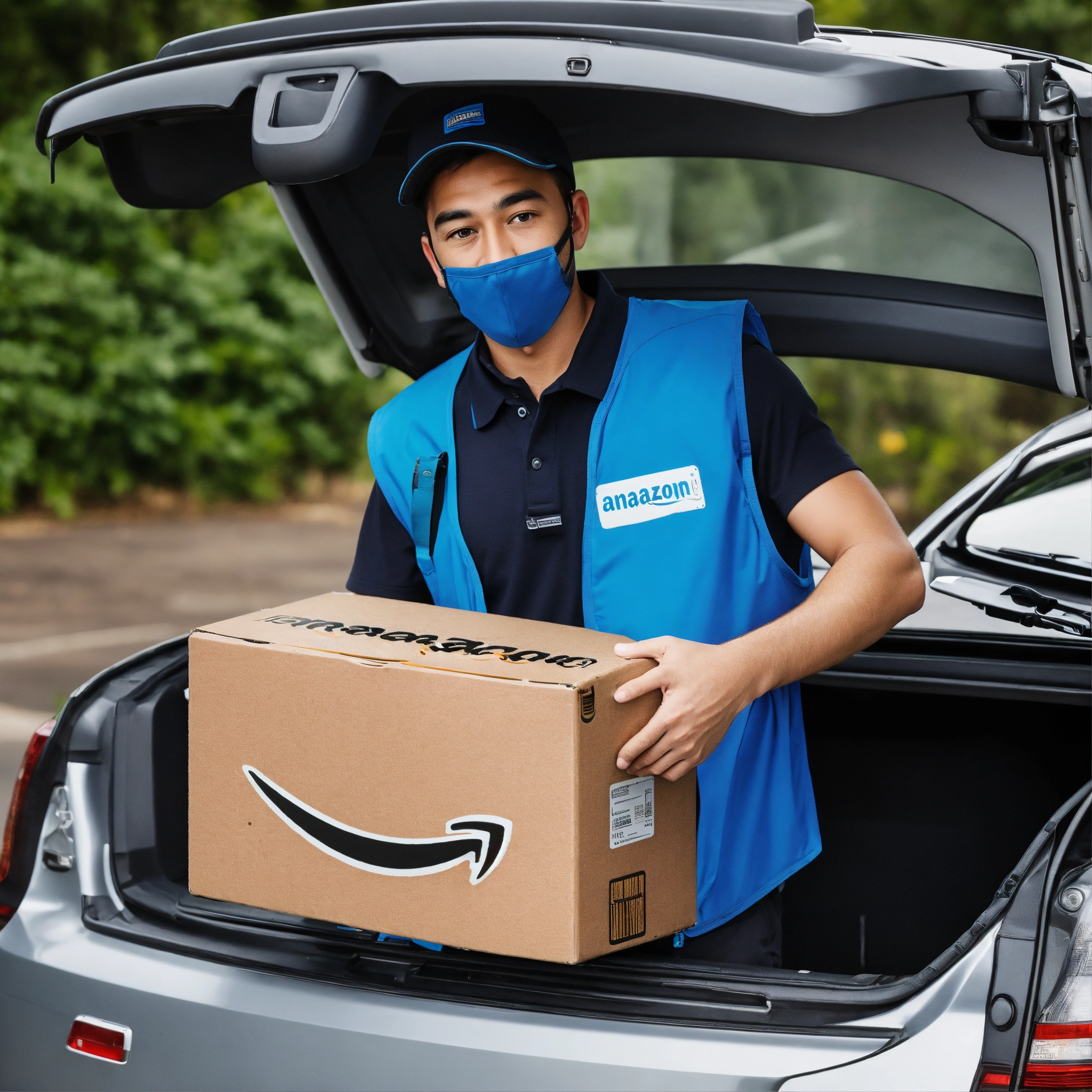 Lexica - Delivery driver wearing amazon prime blue vest holding ...