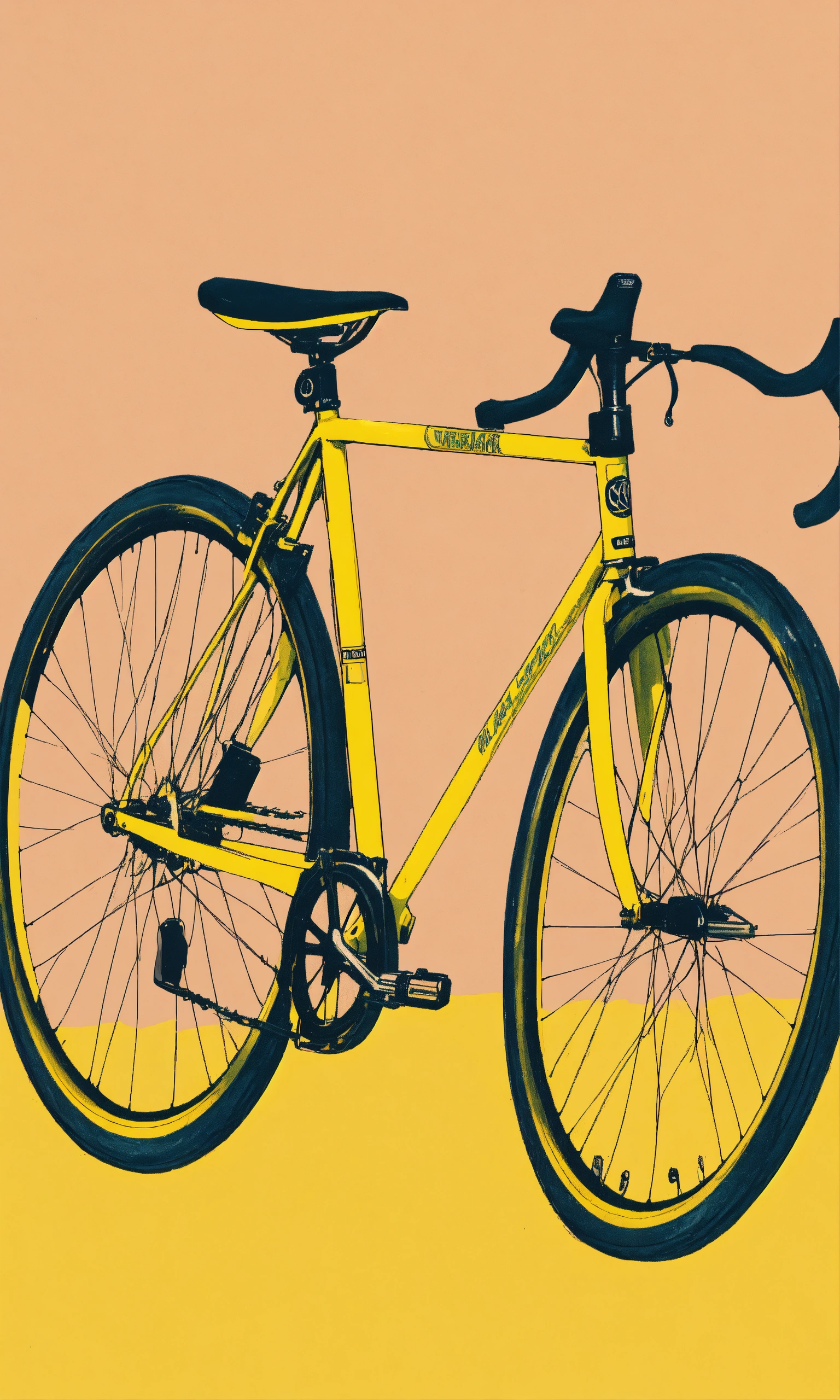 Lexica - 1970s Single speed racer bicycle muted yellow hues risograph