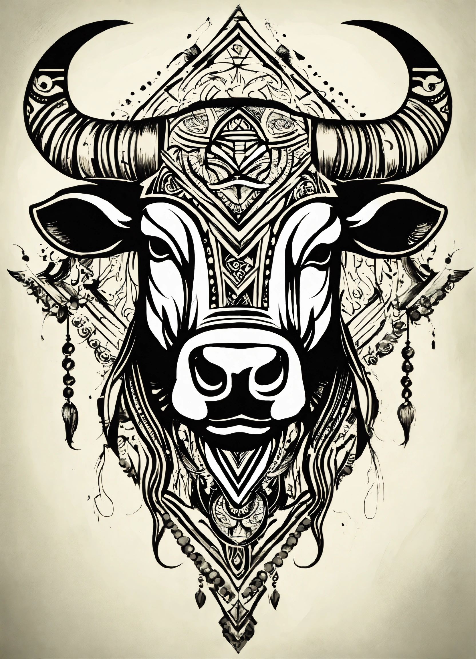 Lexica - Drawing of a bull draw only with tribal shapes tattoo