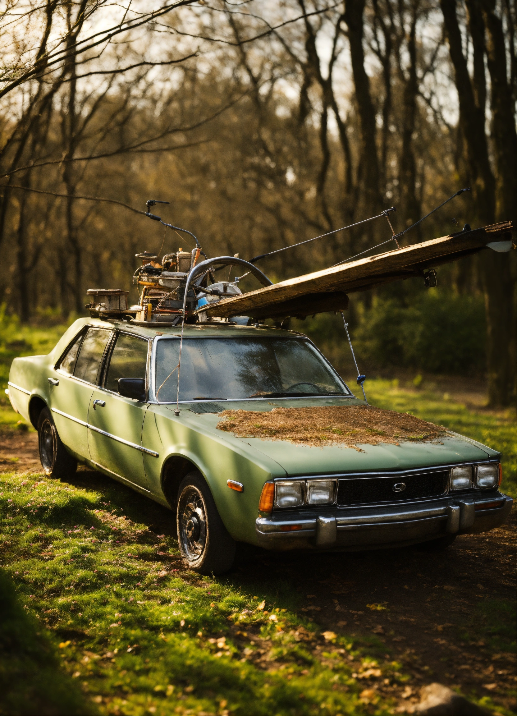 Lexica - Car with a spring on the roof. Attached to the spring is a hand