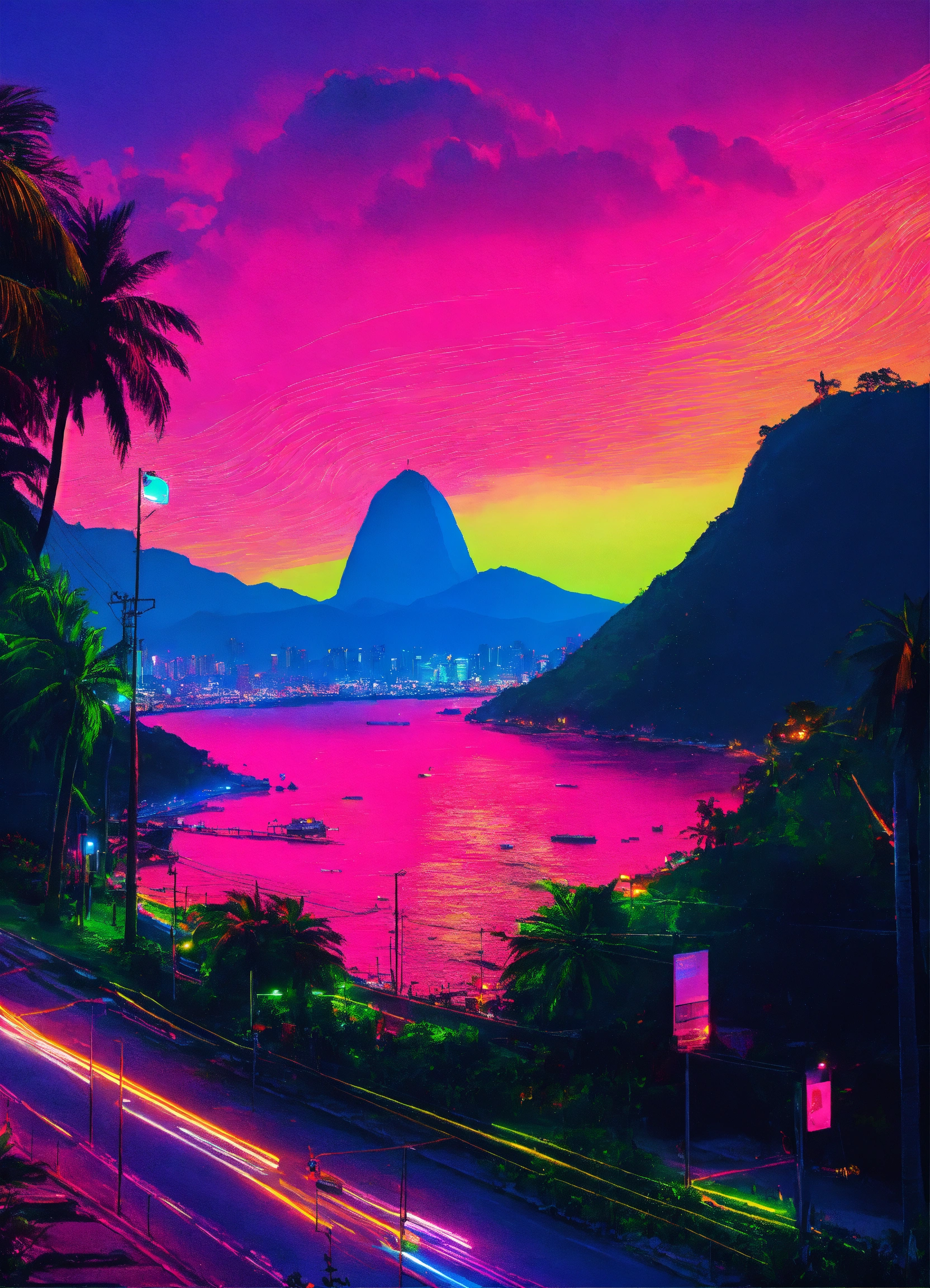 Lexica - The reedemer landscape in rio de janeiro in a neon vibes