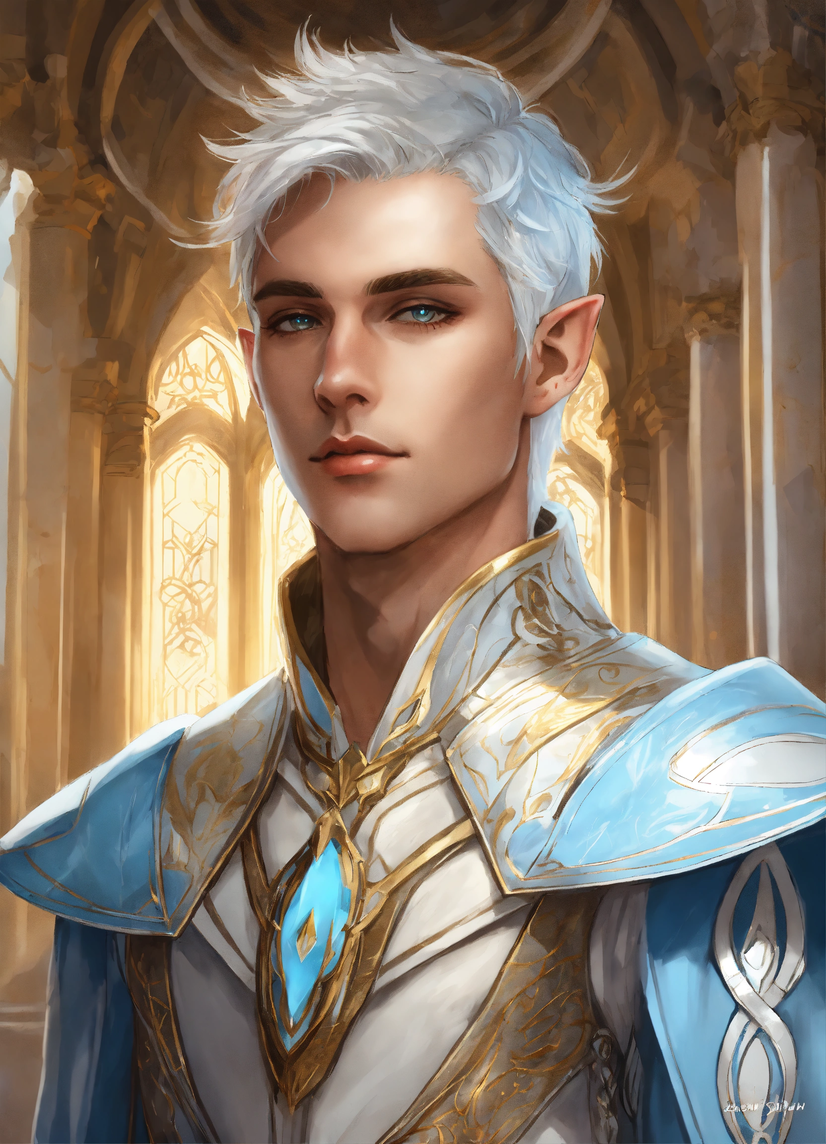 Lexica - Drawing of an elf, royalty, sci fi, cybernetic, white and ...