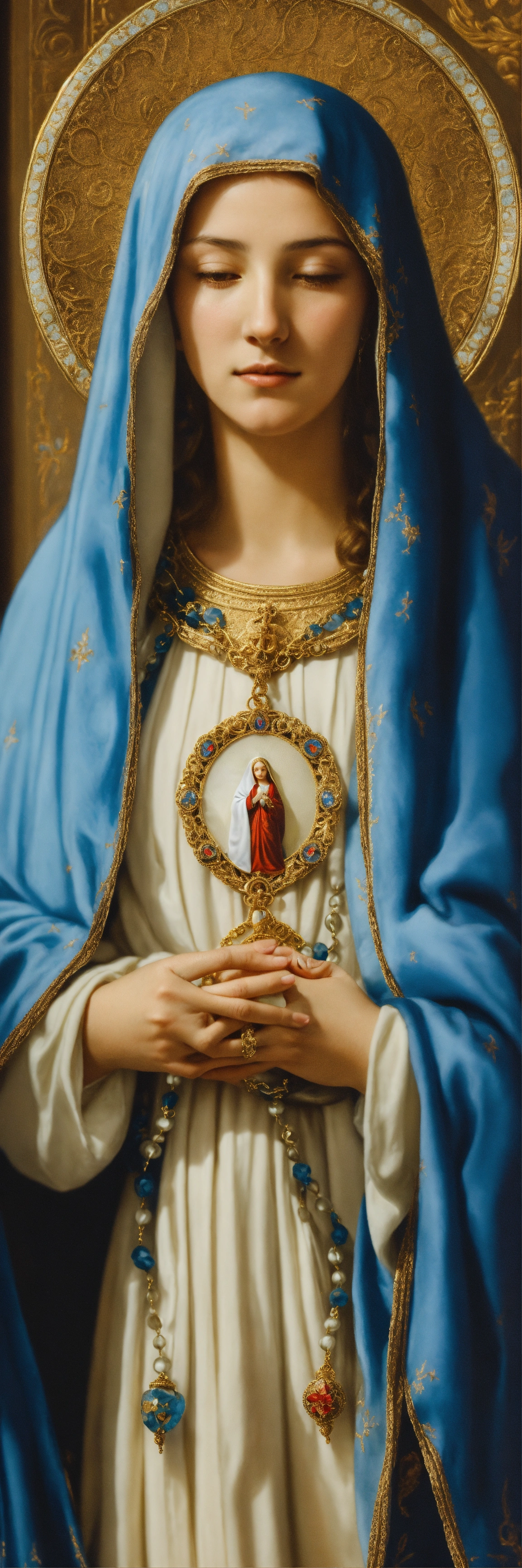 Lexica - A serene portrait of Virgin Mary, cloaked in a heavenly blue ...