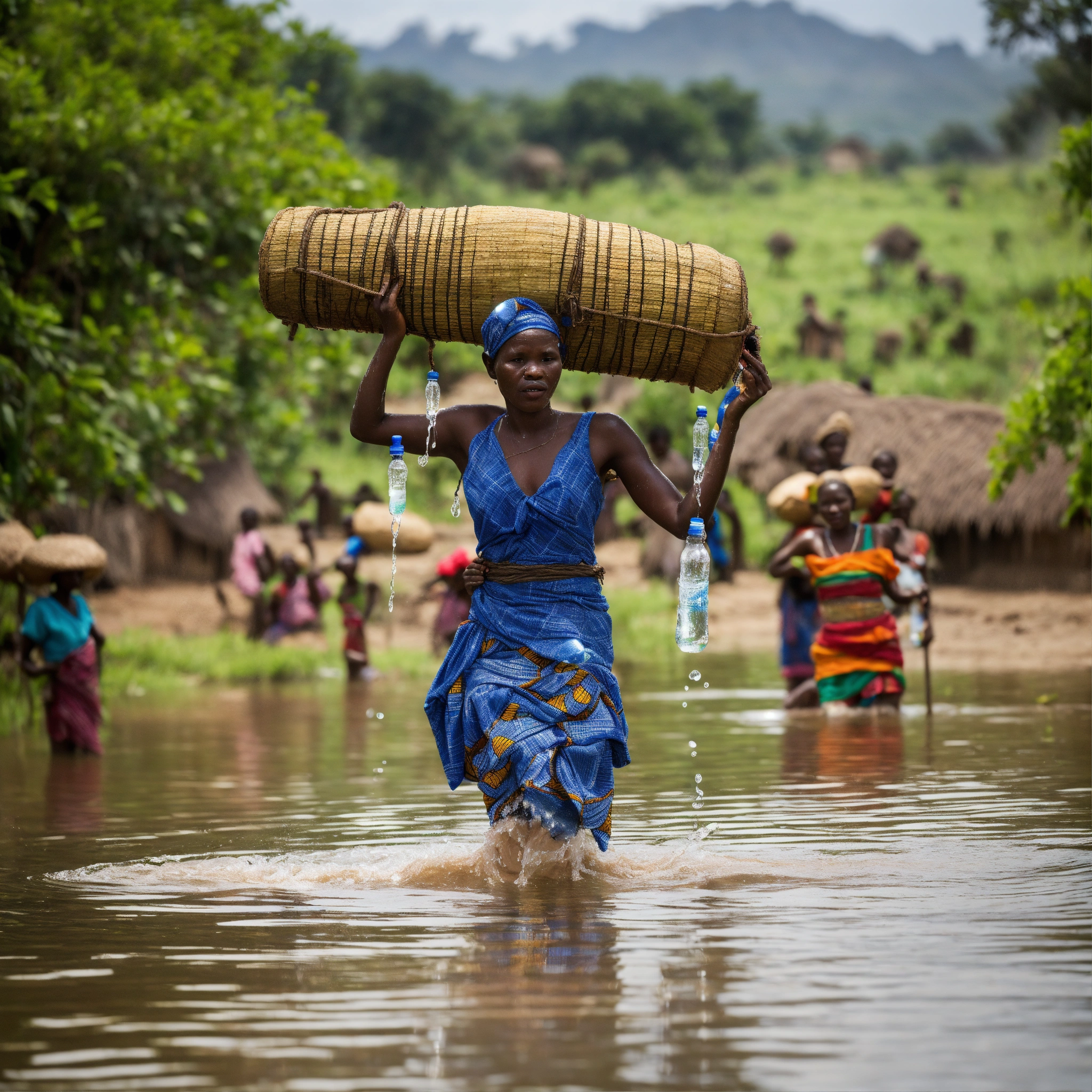 Lexica - African Villagers floating in water using 5l water bottles for ...