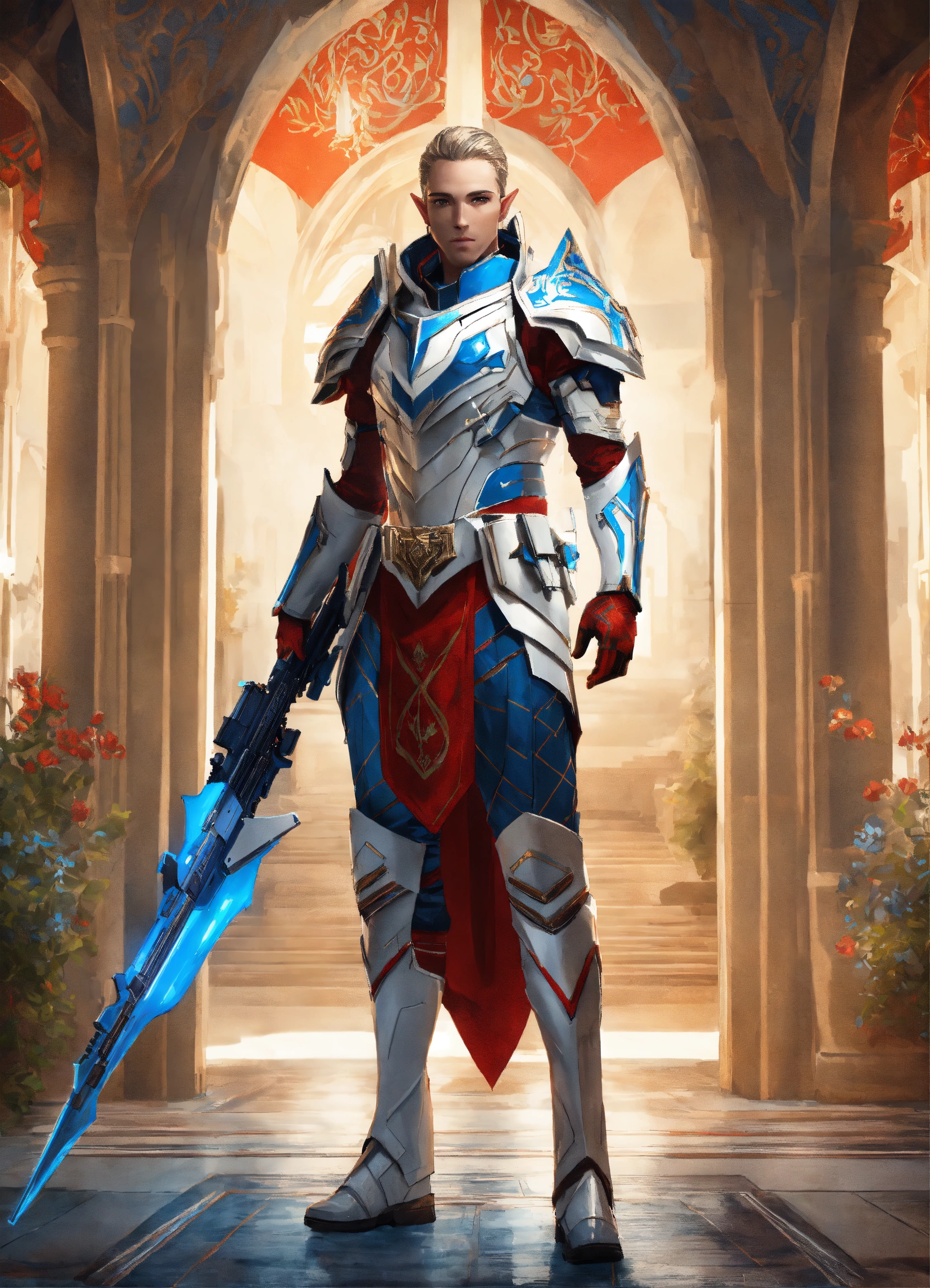 Lexica - High elf sci fi soldier wearing sleek sci fi armor, white and ...