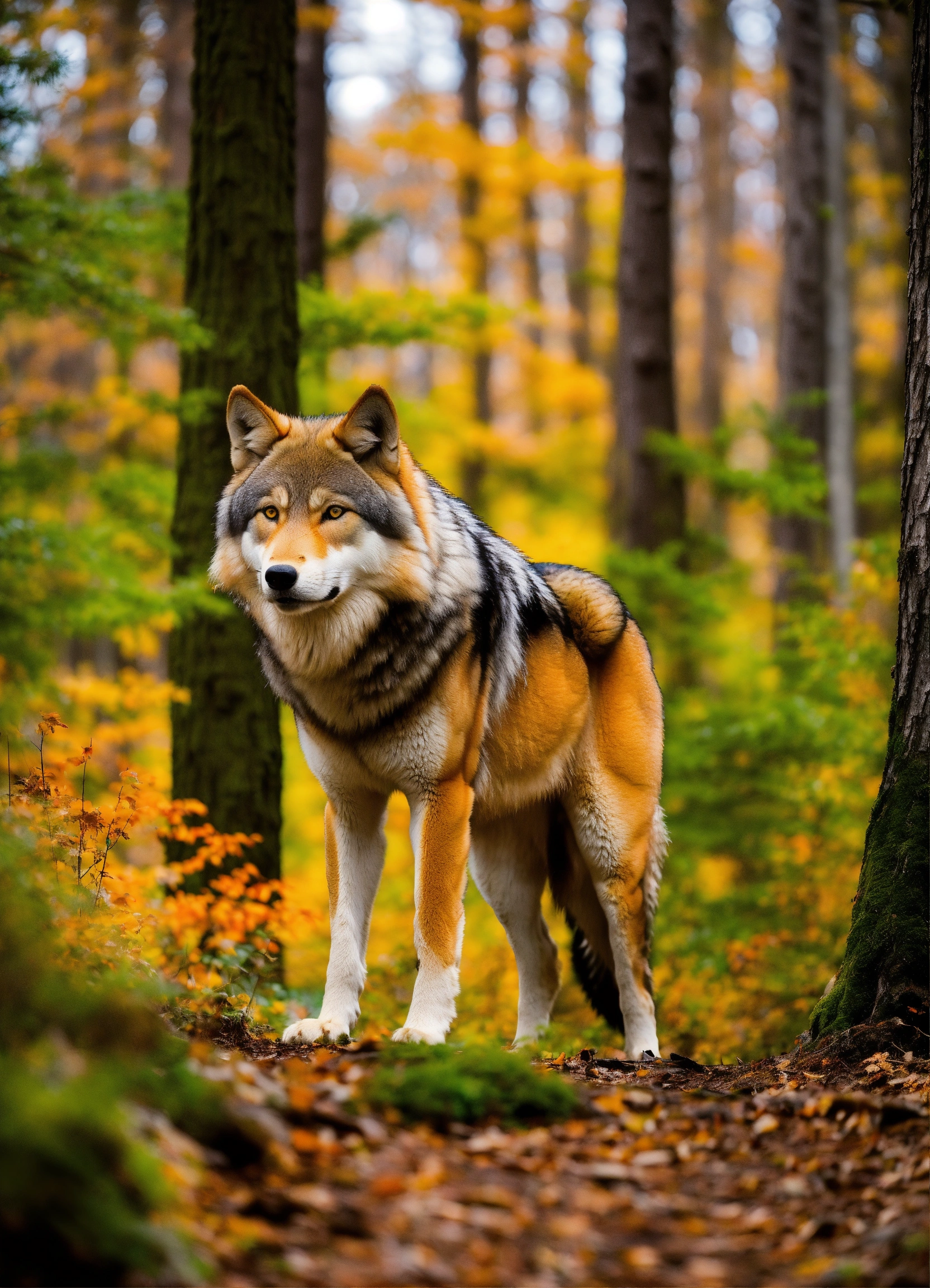 Lexica - Massive, orange fur, wolf, in the woods