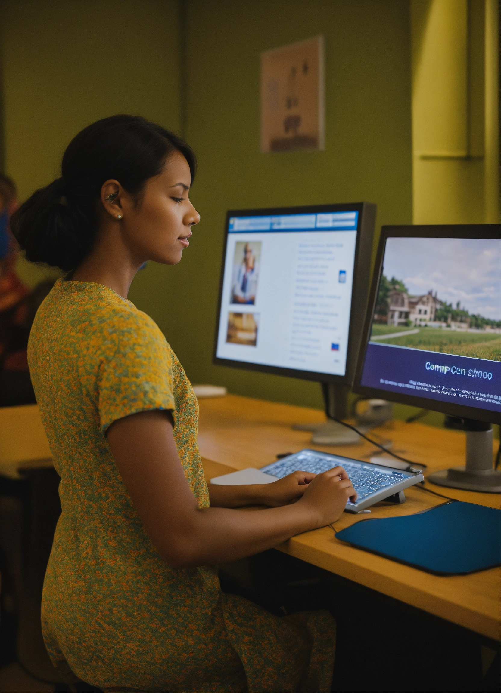 Lexica - A woman learning from a computer screen. The screen displays a ...