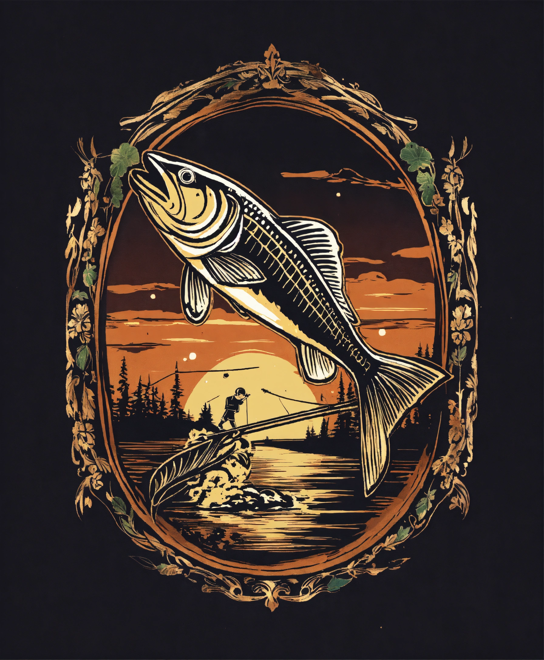 Lexica - Distressed design for black t shirt funny fishing