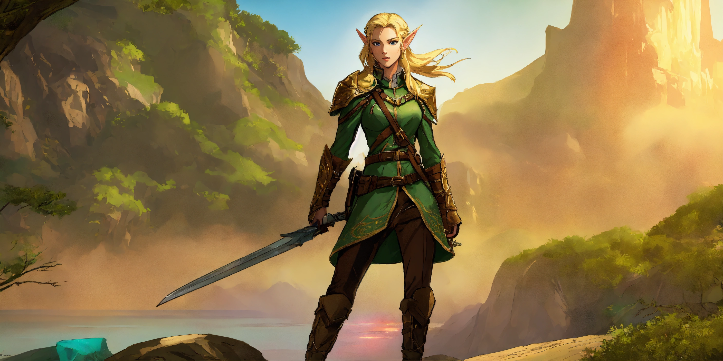 Lexica - Full body image, Elf Ranger, blonde hair, commanding presence ...
