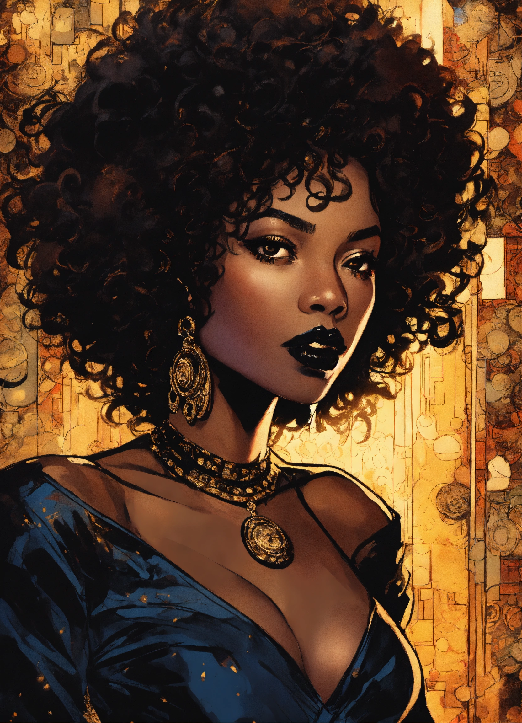 Lexica Pop Art Mysterious Beautiful African American Female Brown Eyes Curly Black Hair 6648