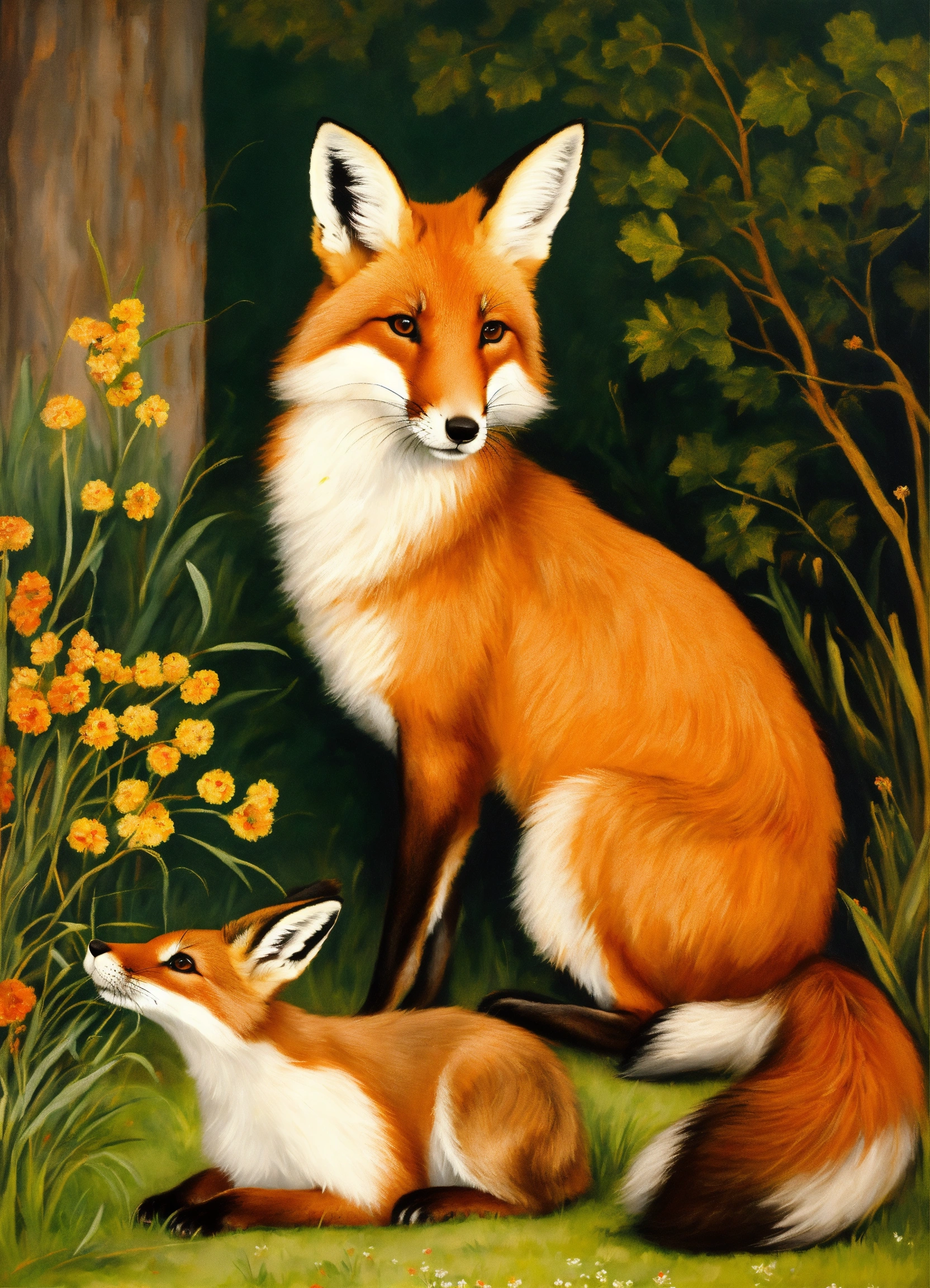 Lexica - A fox hunting a rabbit. Contemporanean art.