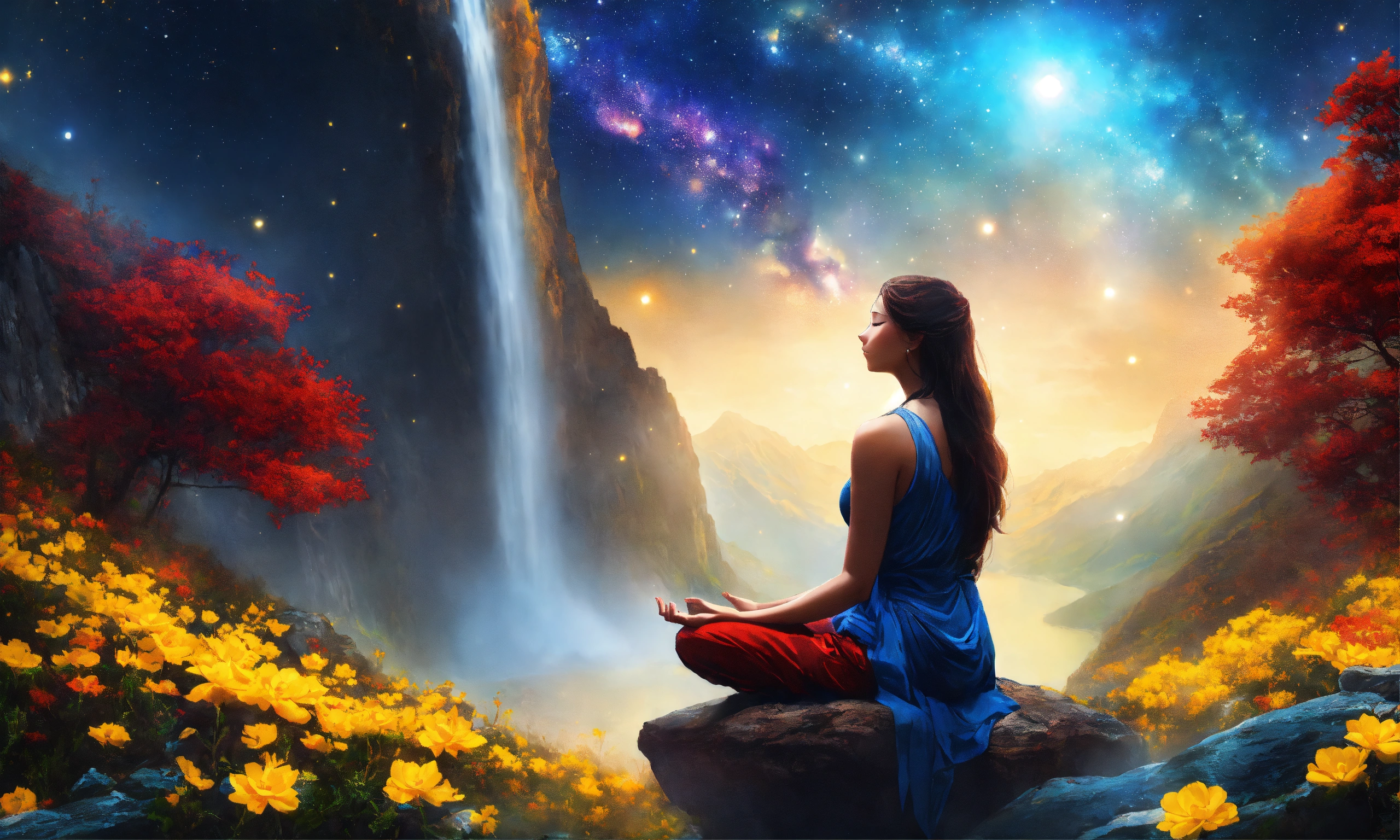 Lexica - Beautiful woman in Meditation posture, mountain, waterfall ...