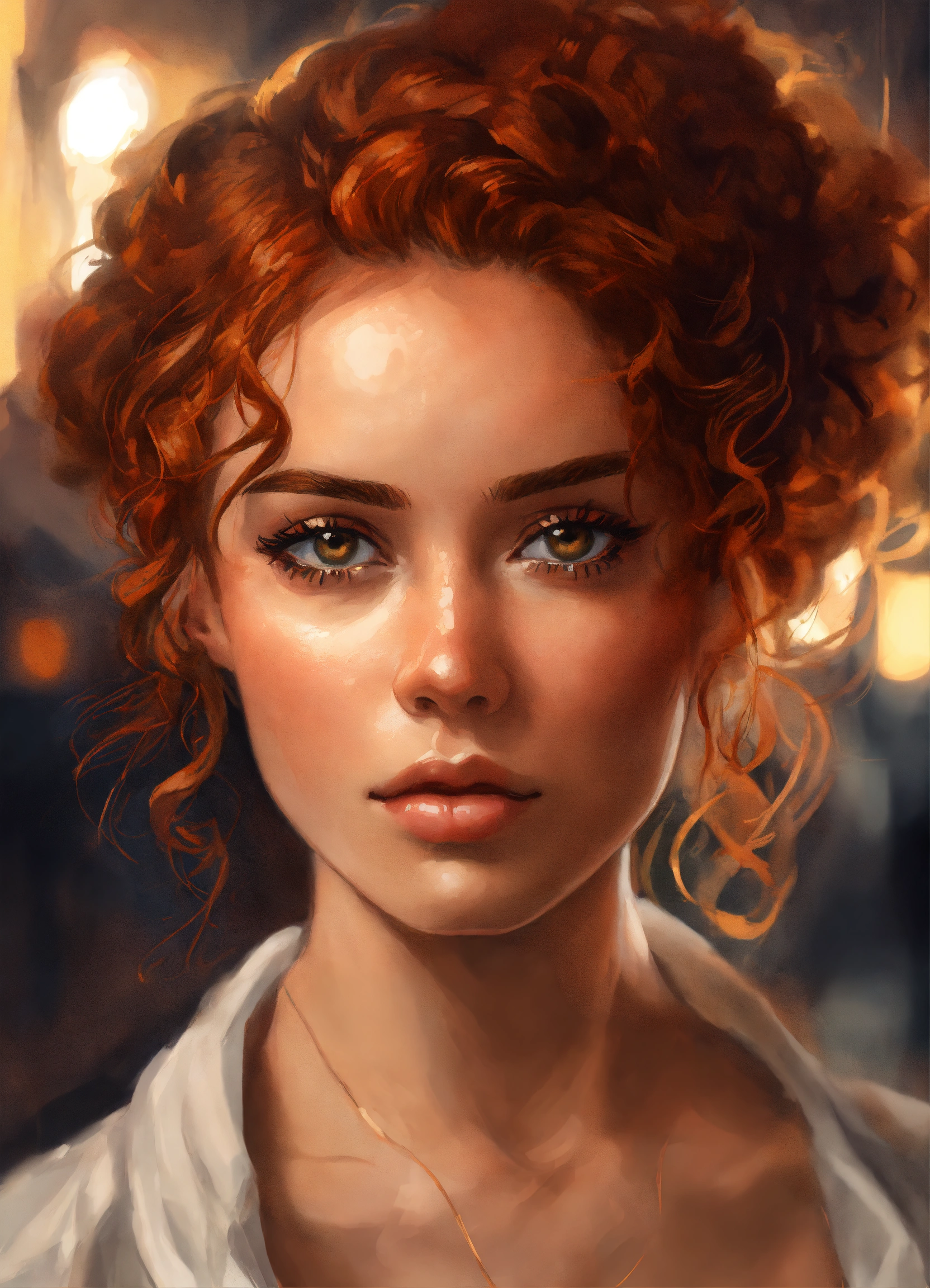 Lexica - Digital art painting of a beautiful young woman with curly ...