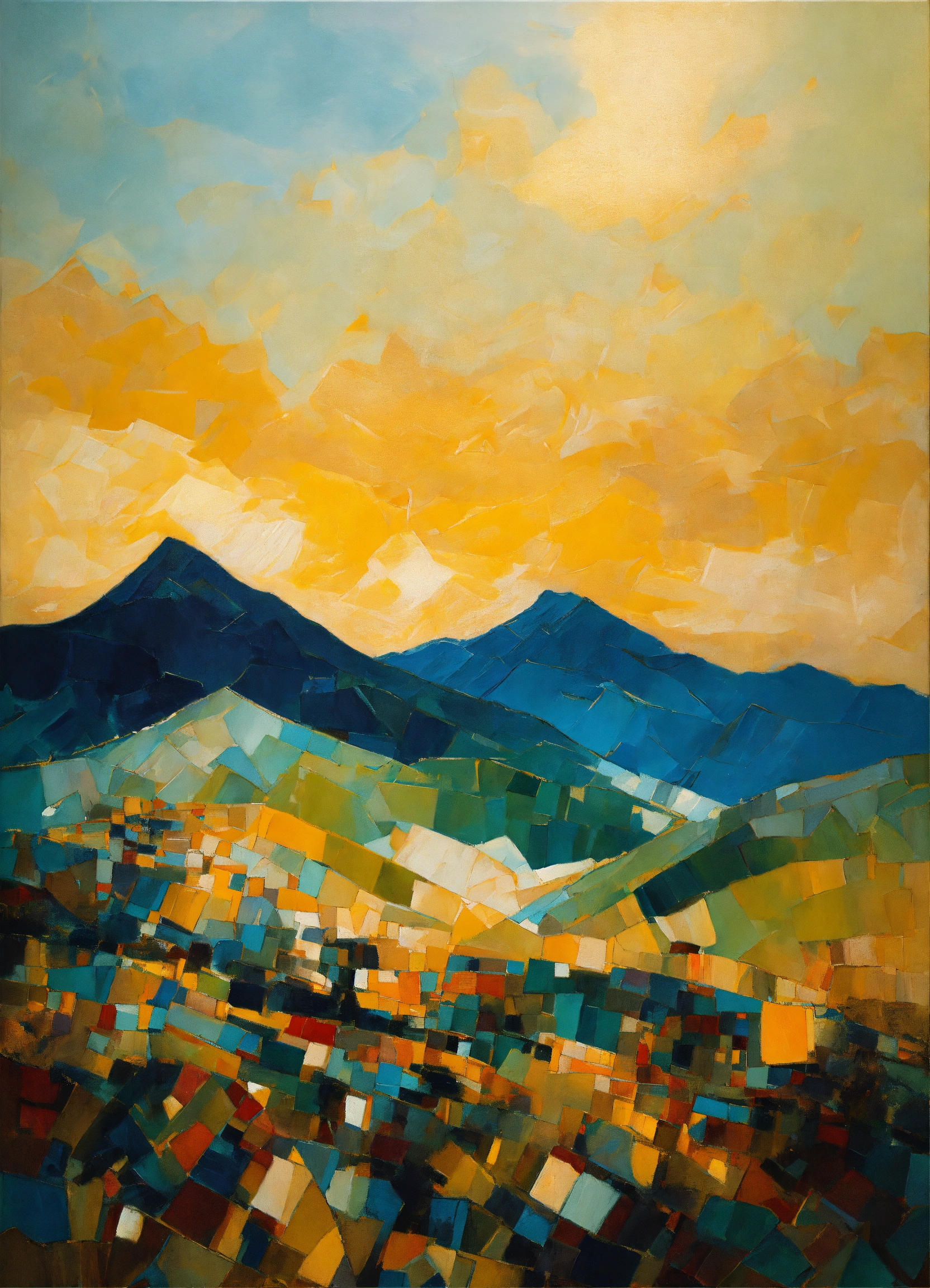 Lexica - Abstract and minimalist oil painting of a majestic mountain ...